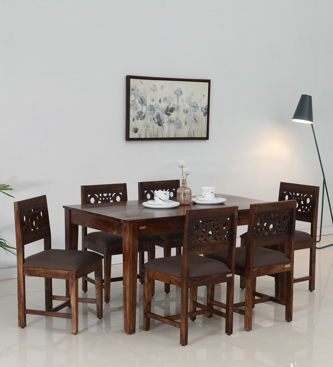 Buy Aura Sheesham Wood 6 Seater Dining Set in Scratch Resistant