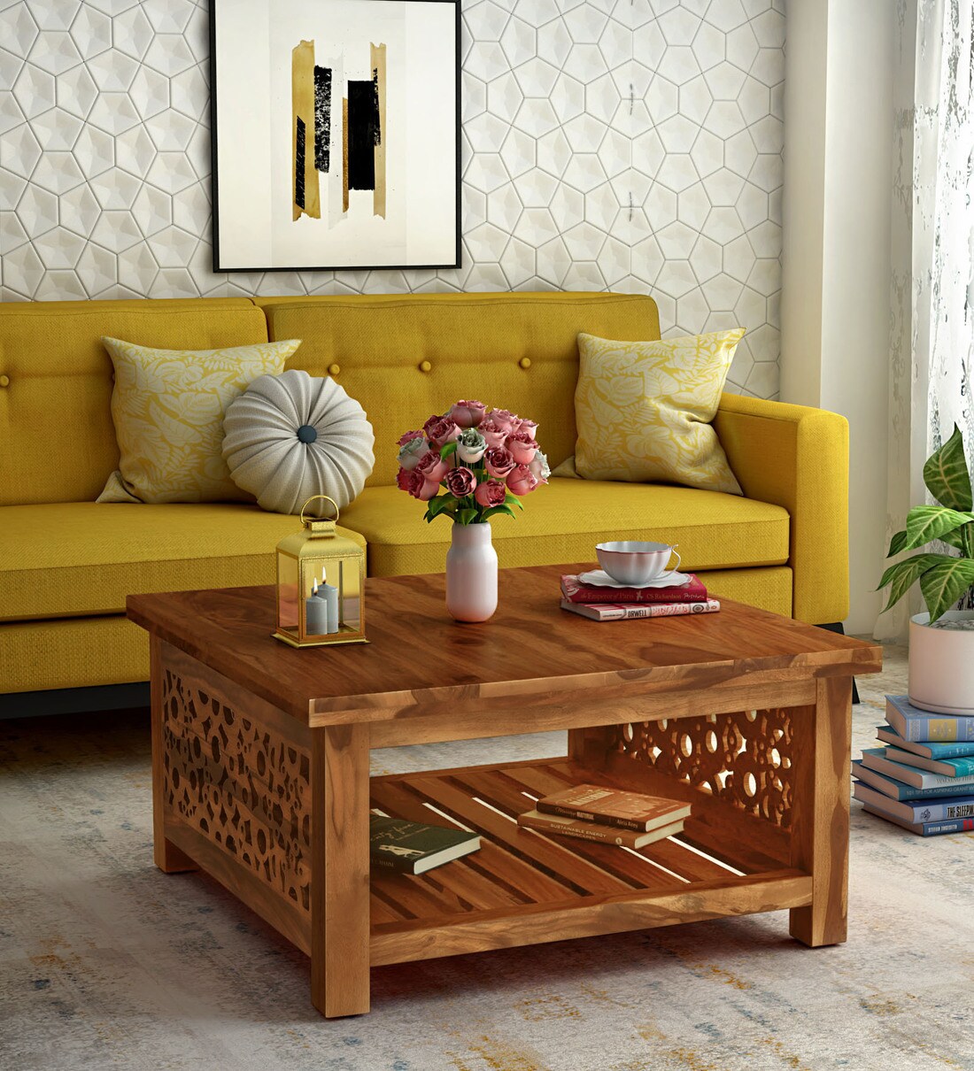 Buy Aura Solid Wood Coffee Table In Rustic Teak Finish By Woodsworth