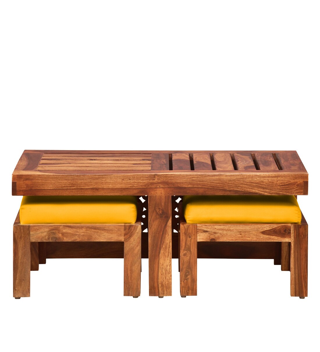 Buy Aura Solid Wood Nesting Coffee Table Set in Rustic Teak Finish By