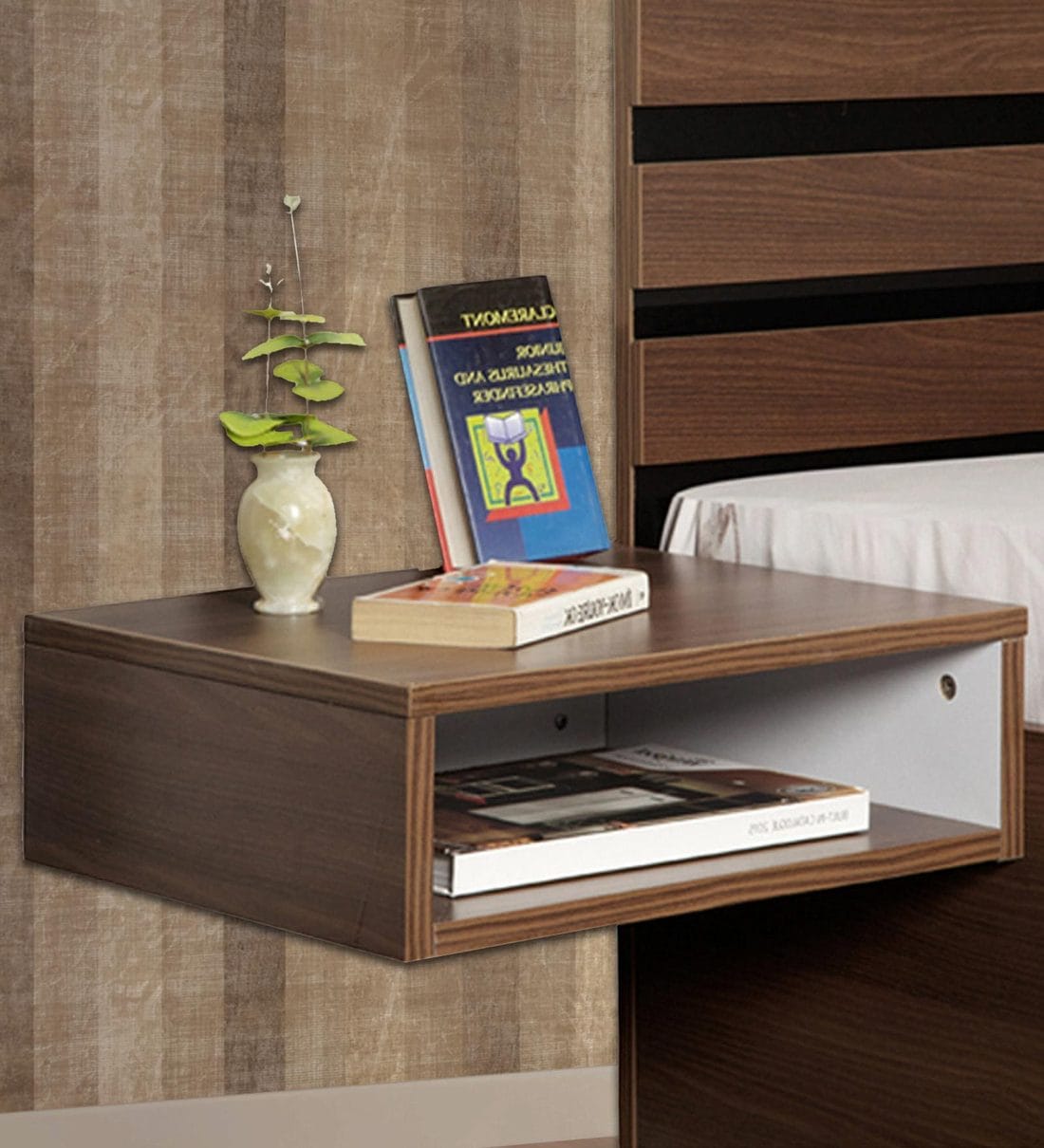 Buy Aura Wall Mounted Bedside Table in Acacia Dark Matt Finish by ...