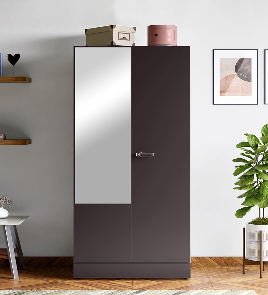 Buy Auraline Steel Men 2 Door Almirah in Textured Coffee Brown Colour ...