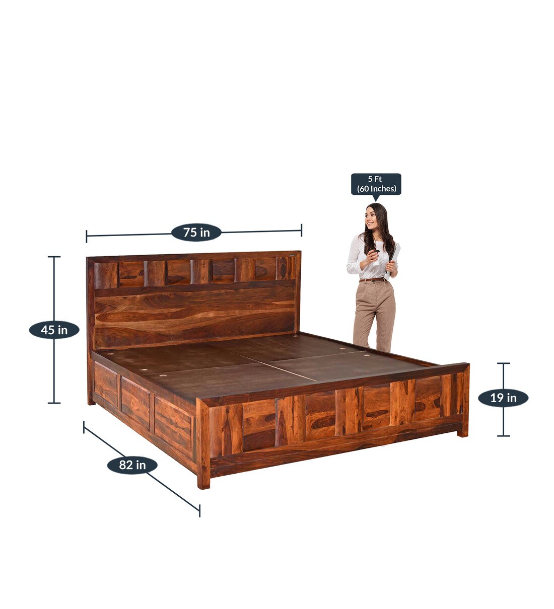 Buy Austin King Bed with Storage in Walnut finish by Nilkamal Online Modern King Size Beds