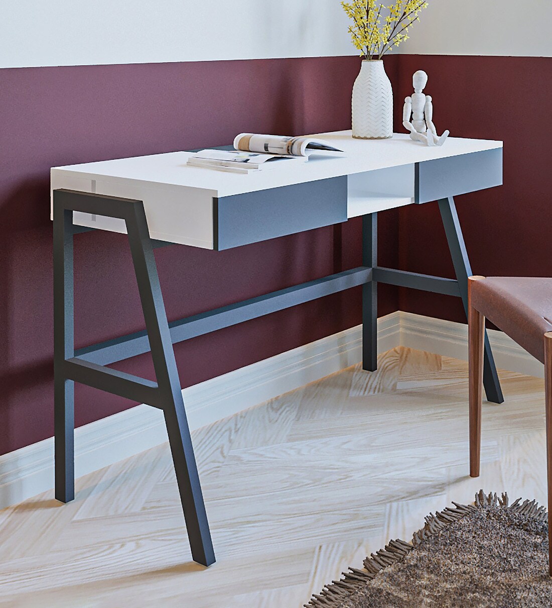 Buy Austin Study Table in White & Grey Colour by GUDSMITH Online