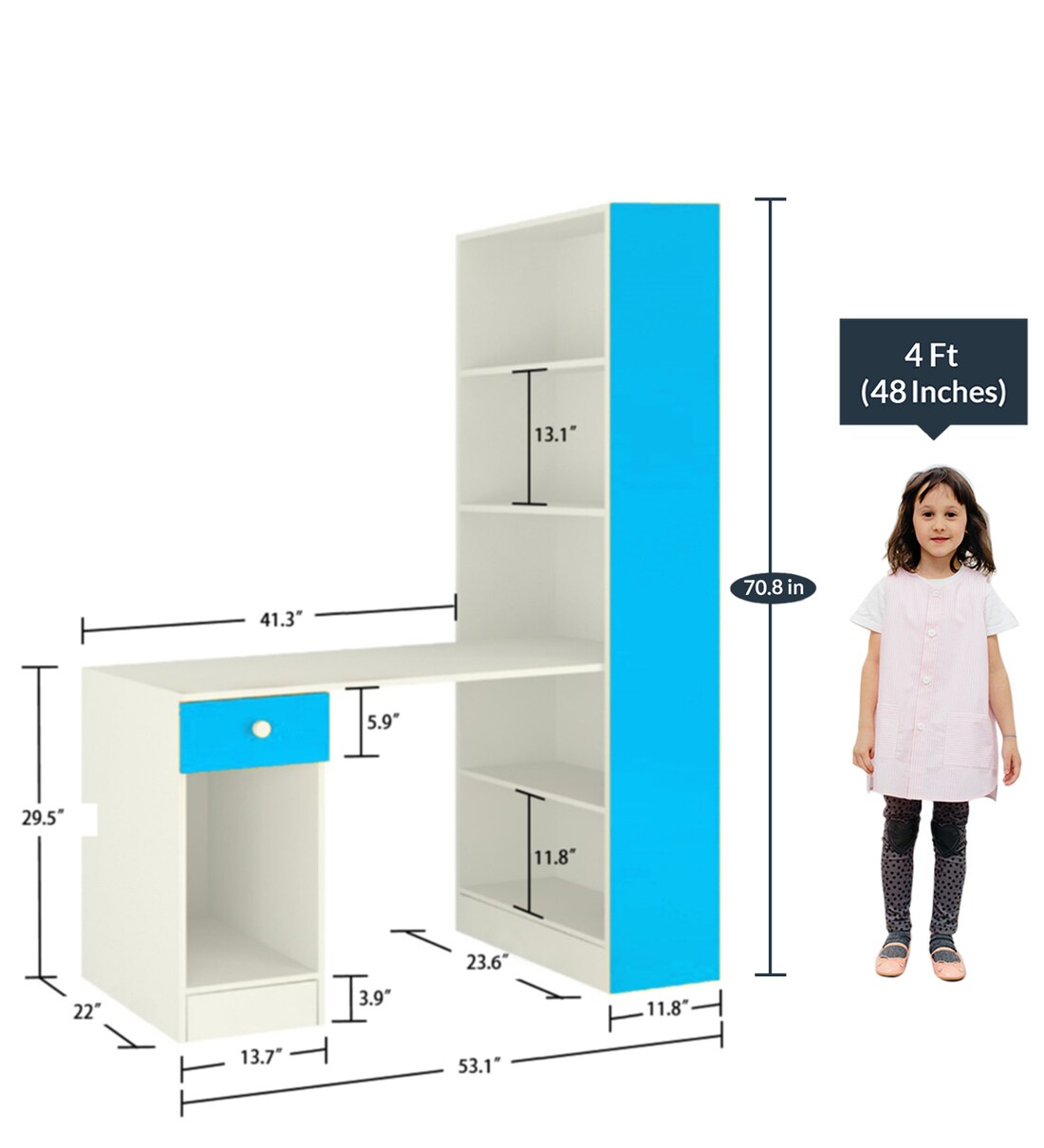 Buy Austin Study Table with BookShelf in Azure Blue Colour by Adona