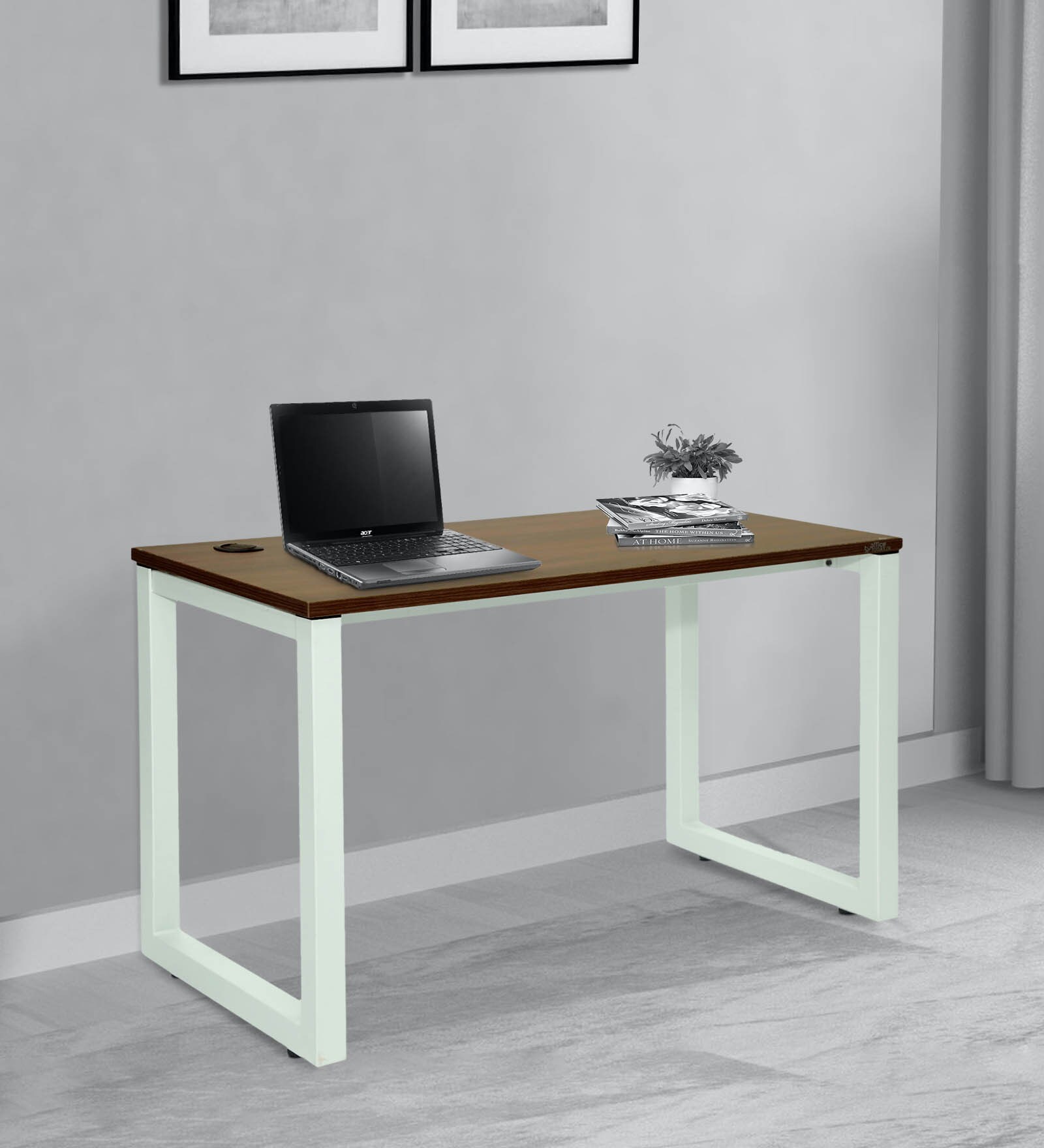 Auckland Study Table in Dark Acacia & White Colour