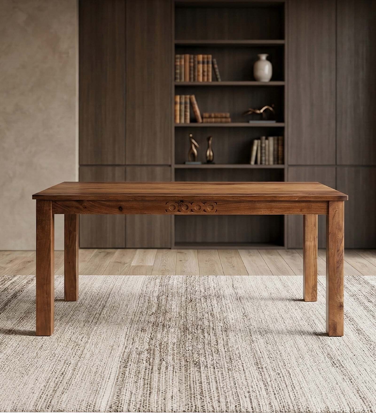 Audi Sheesham Wood 6 Seater Dining Table with Solid Wood Legs Natural Wood Grain Finish