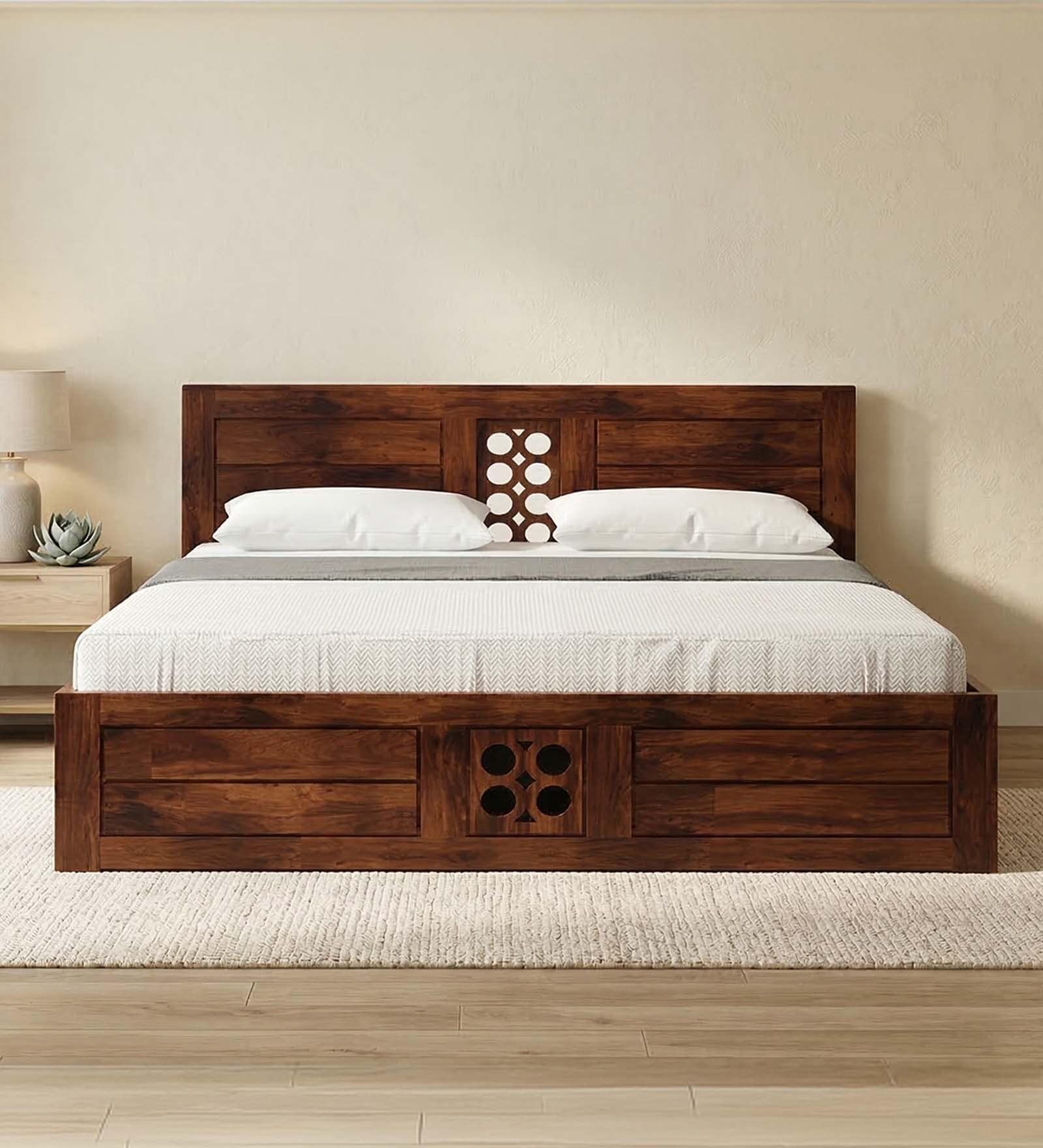Audi Wooden King Size Bed V3 Sheesham Wood Bed Frame with MDF & Solid Wood Veneer, Dark Finish