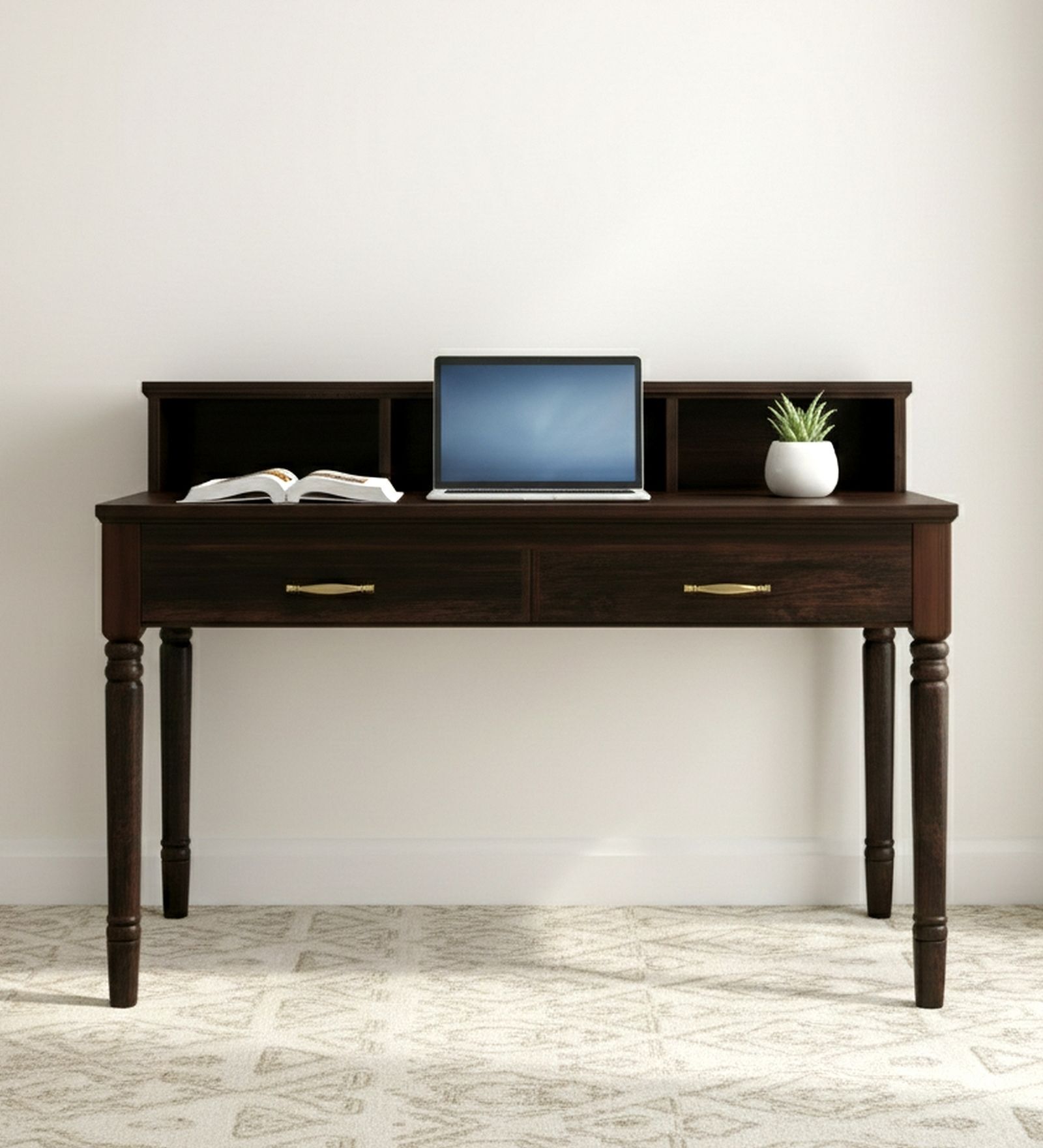 Augusta Writing Table In Dark Walnut Finish