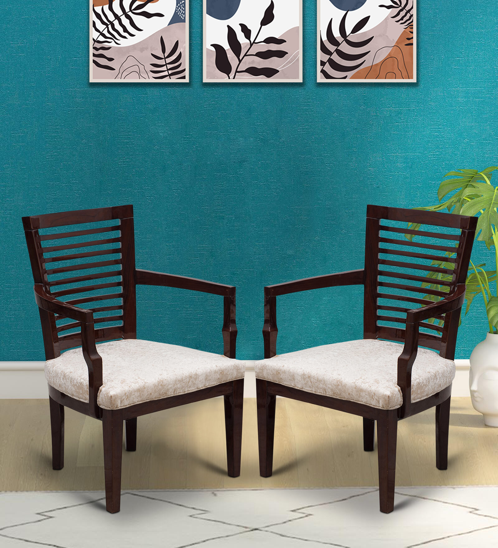 Aura Arm Chair (Set of 2) in Brown-Silver Colour