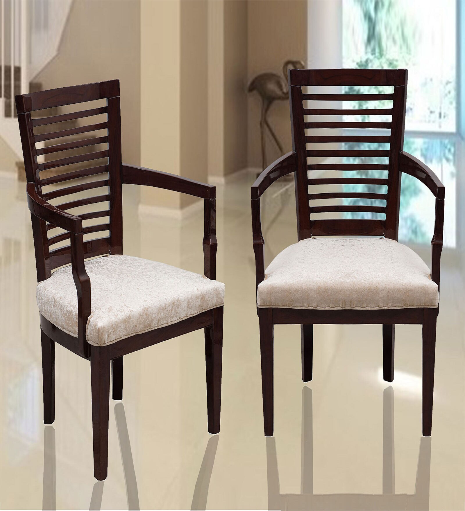 Aura Arm Chair (Set Of 2) In Brown & Silver Colour