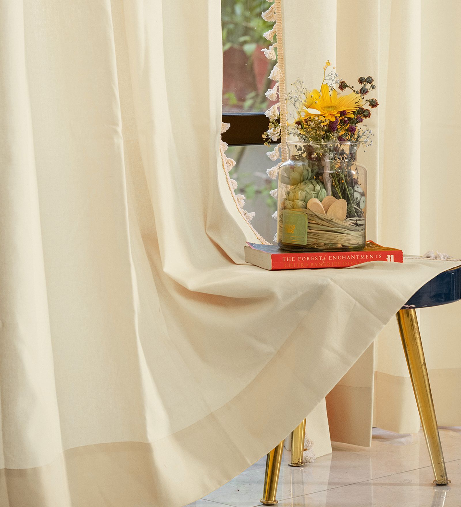 Aura Beige solid Cotton Curtains for Window Pack of 1