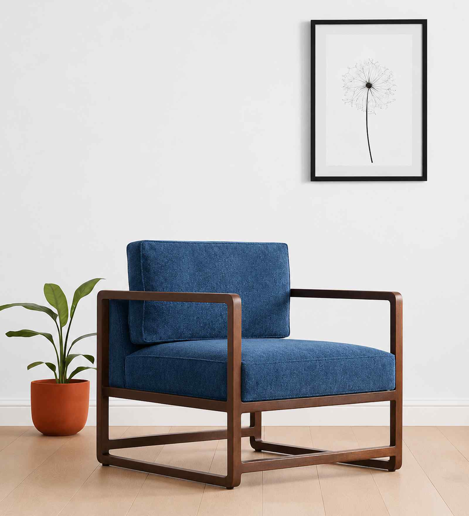 Aura Boucle Fabric Arm Chair In Blue Colour