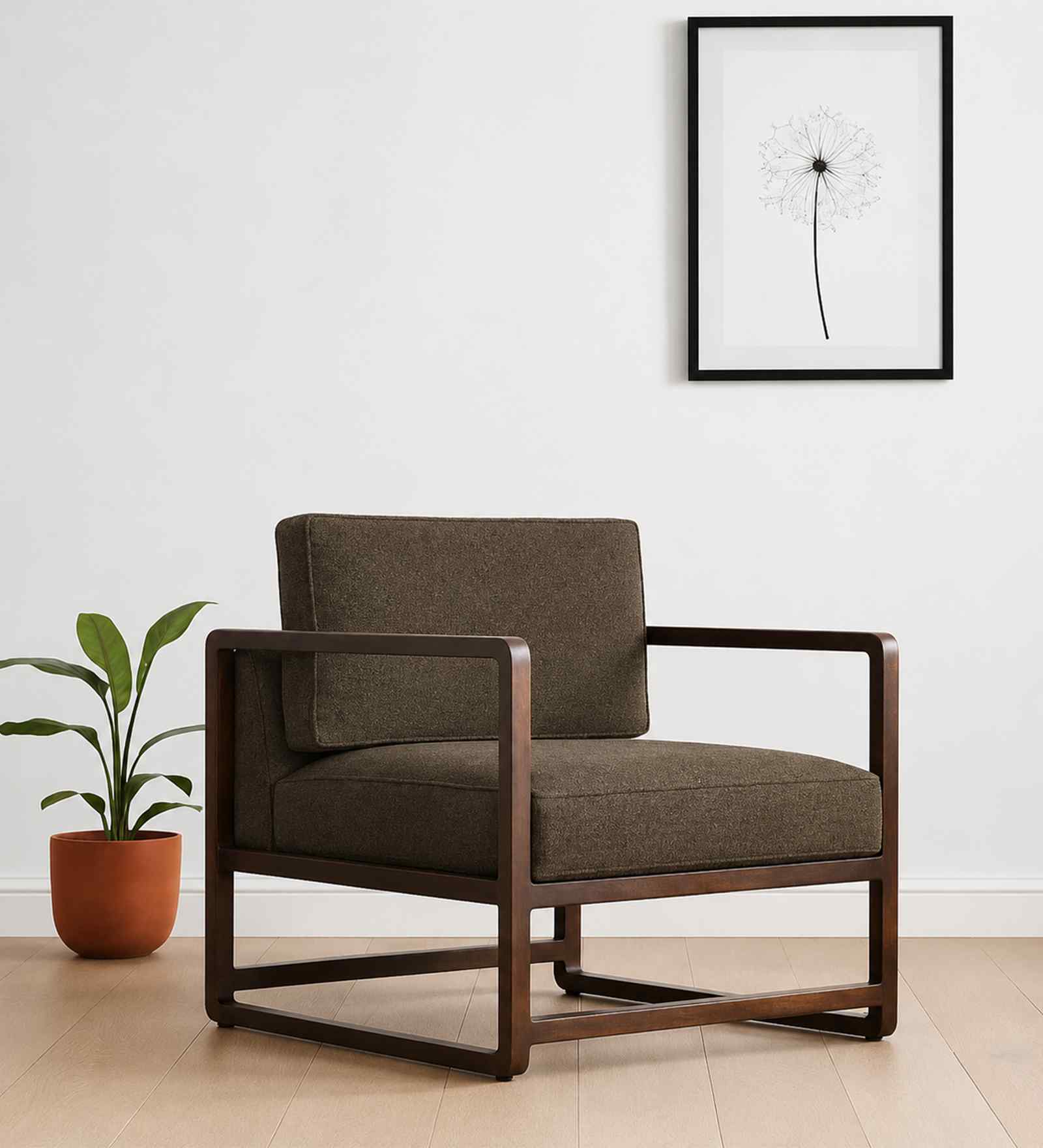 Aura Boucle Fabric Arm Chair In Brown Colour