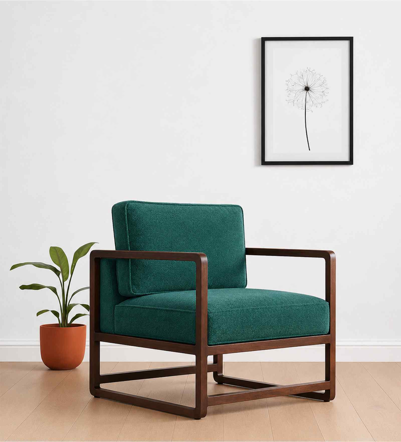 Aura Boucle Fabric Arm Chair In Green Colour