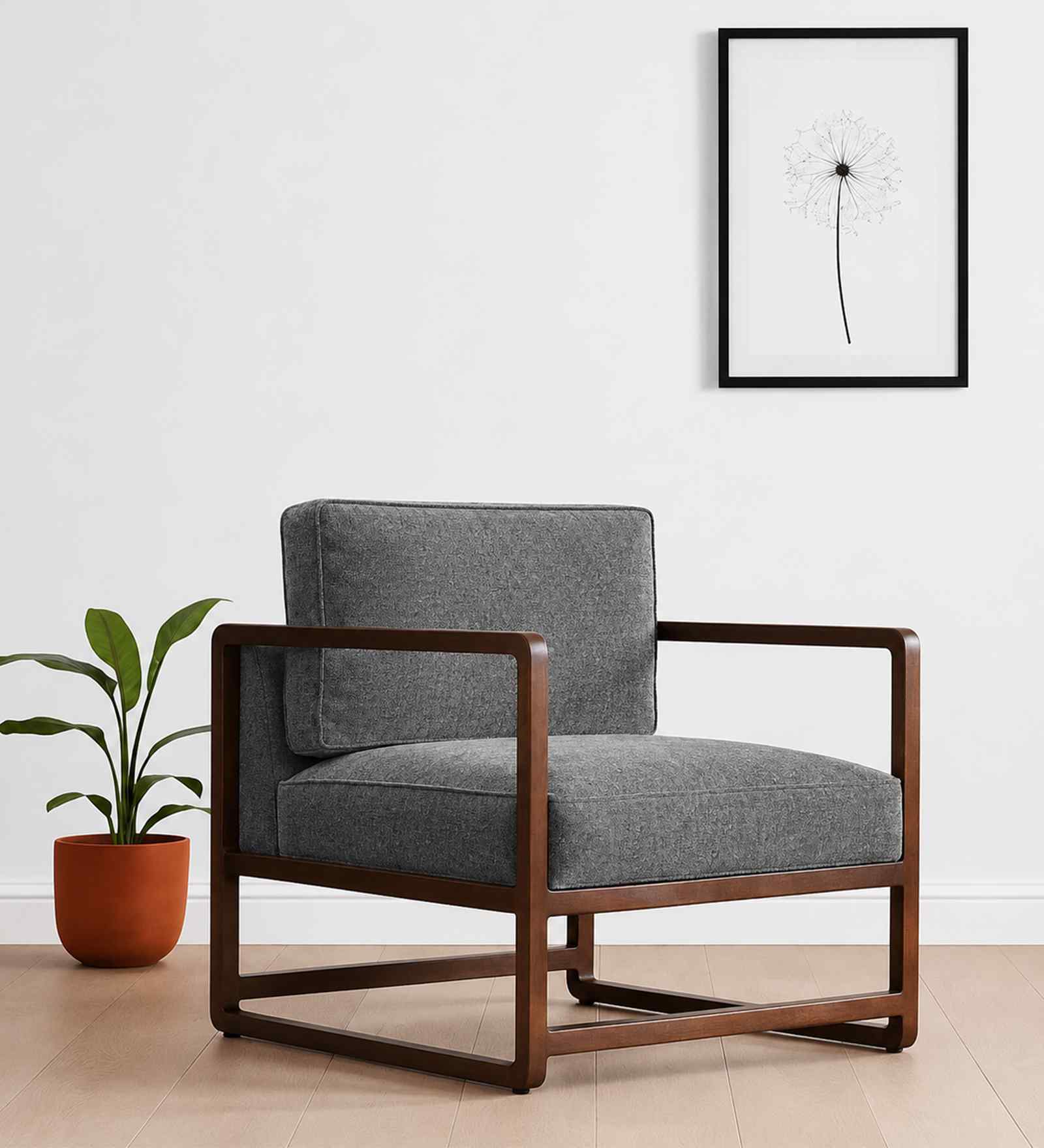 Aura Boucle Fabric Arm Chair In Grey Colour