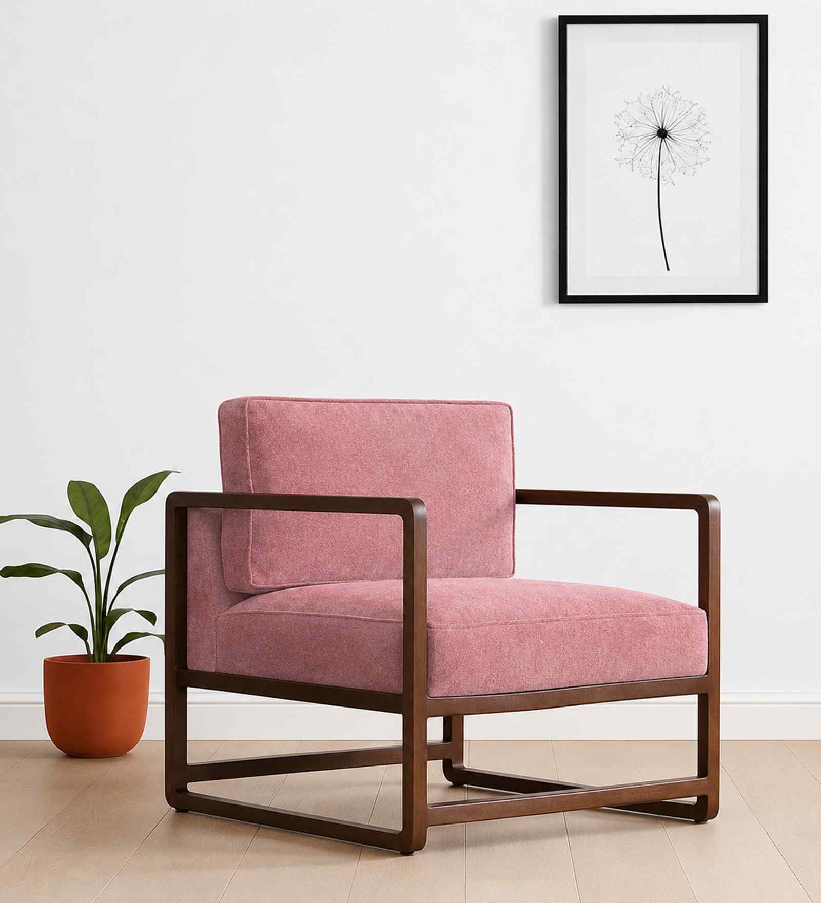 Aura Boucle Fabric Arm Chair In Pink Colour