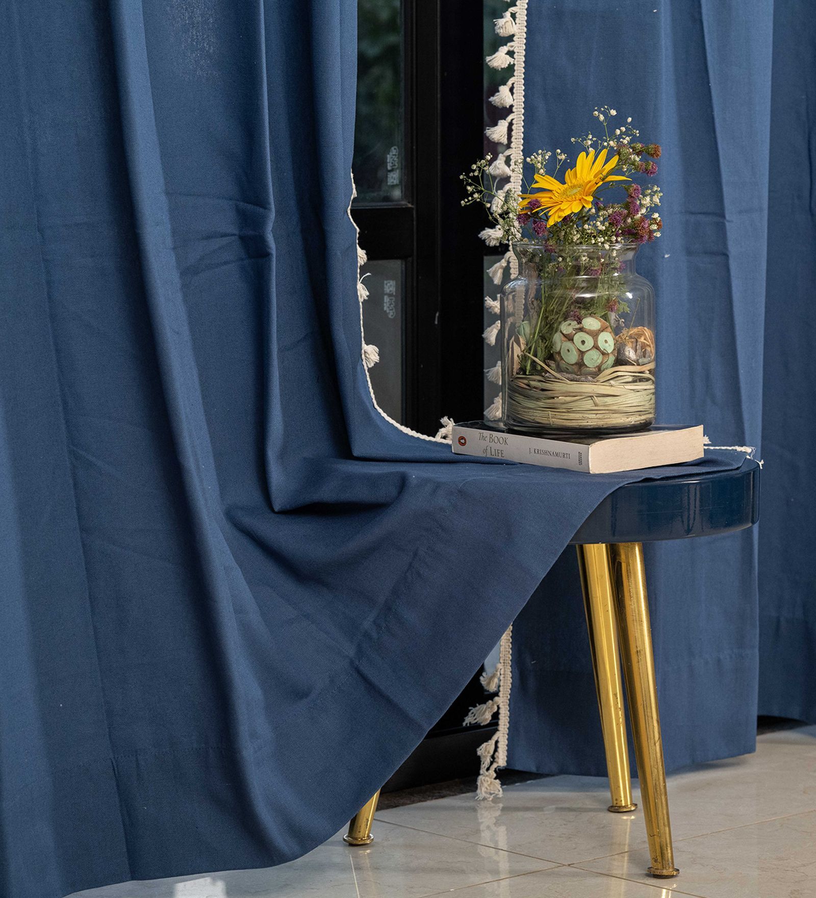 Aura Indigo solid Cotton Curtains for Window Pack of 1
