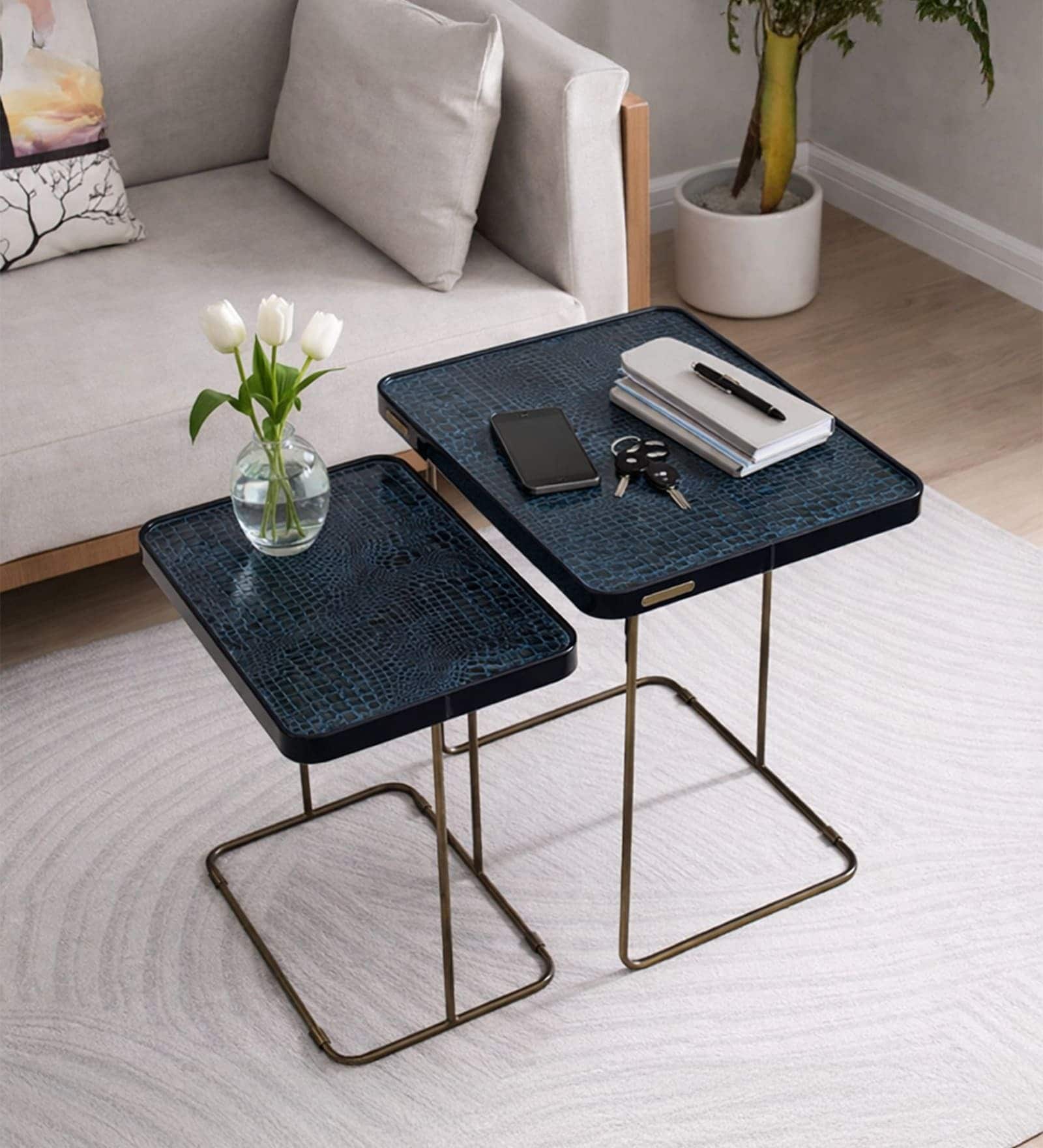 Aura Nesting Table In Blue Colour (Set of 2)