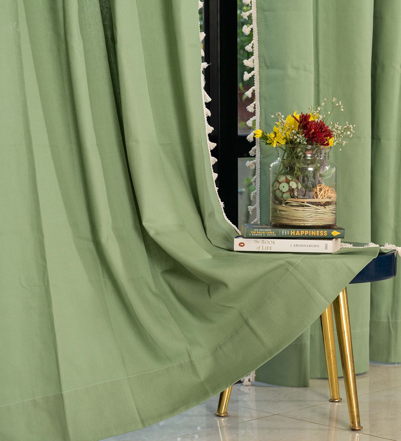Aura Sage Green solid Cotton Curtains for Window Pack of 1