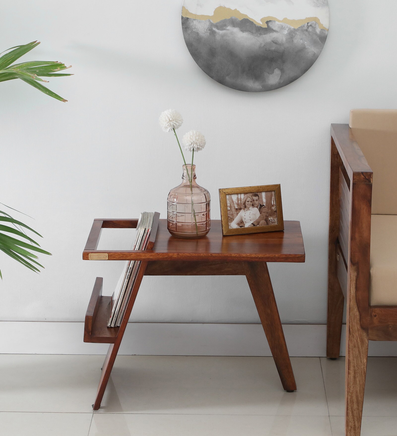 Aura Sheesham Wood End Table in Scratch Resistant Honey Oak Finish