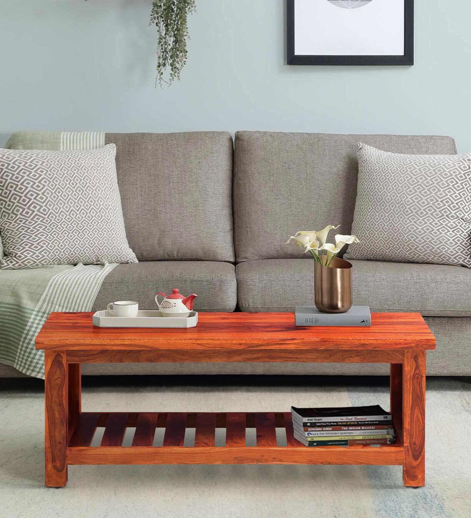Aura Sheesham Wood Coffee Table In Honey Oak Finish