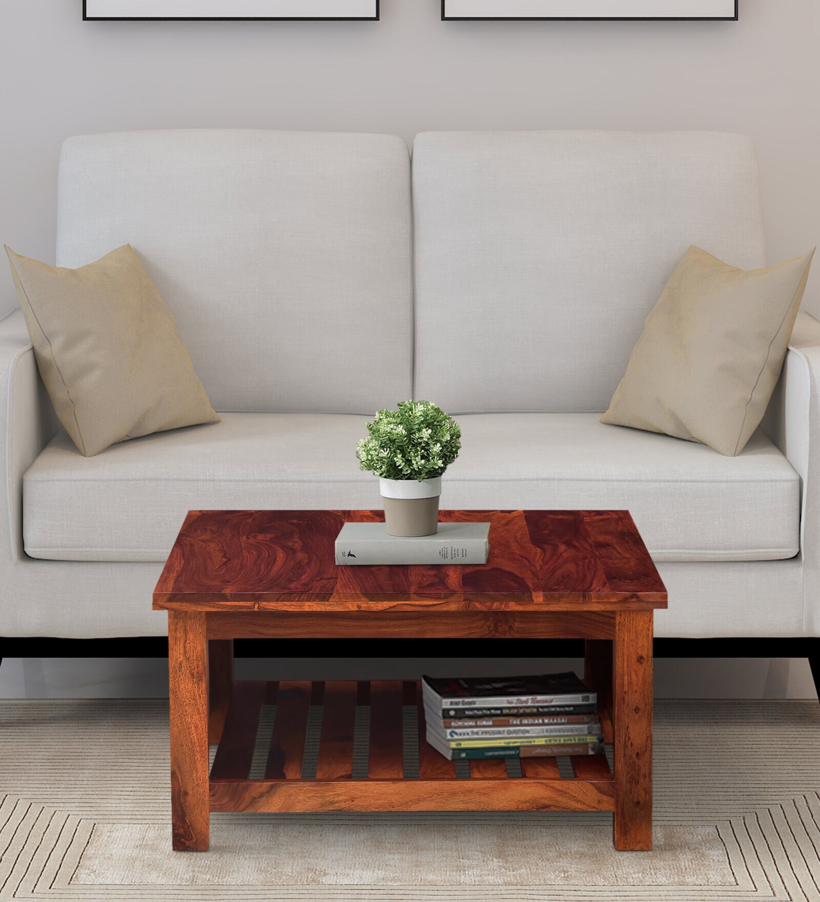 Aura Sheesham Wood Coffee Table In Honey Oak Finish