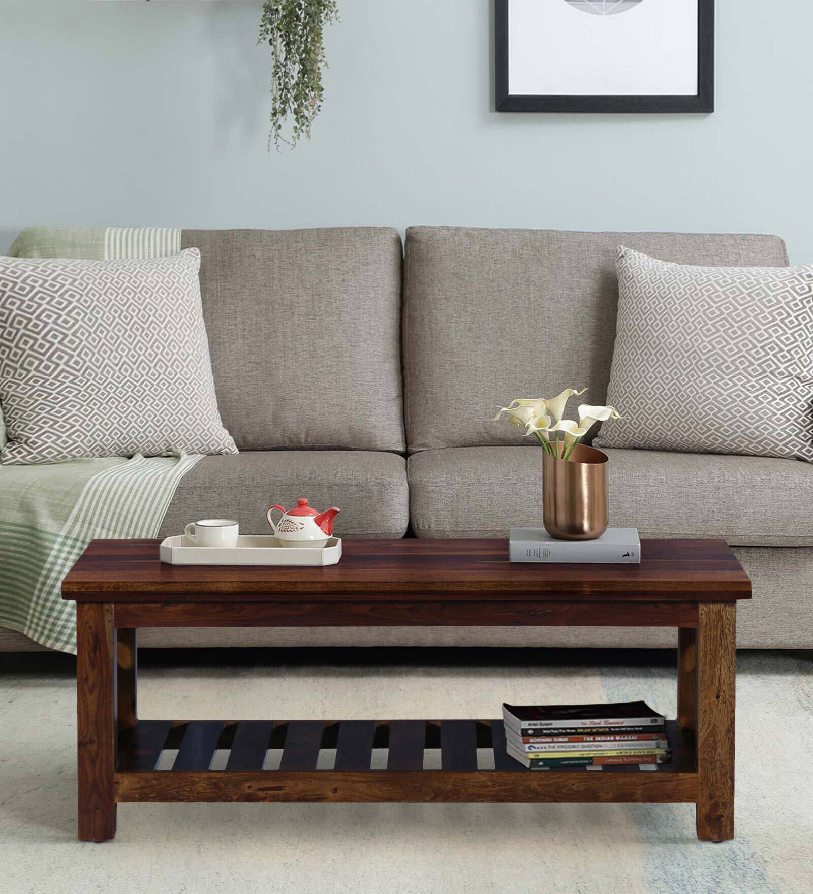 Aura Sheesham Wood Coffee Table In Provincial Teak Finish