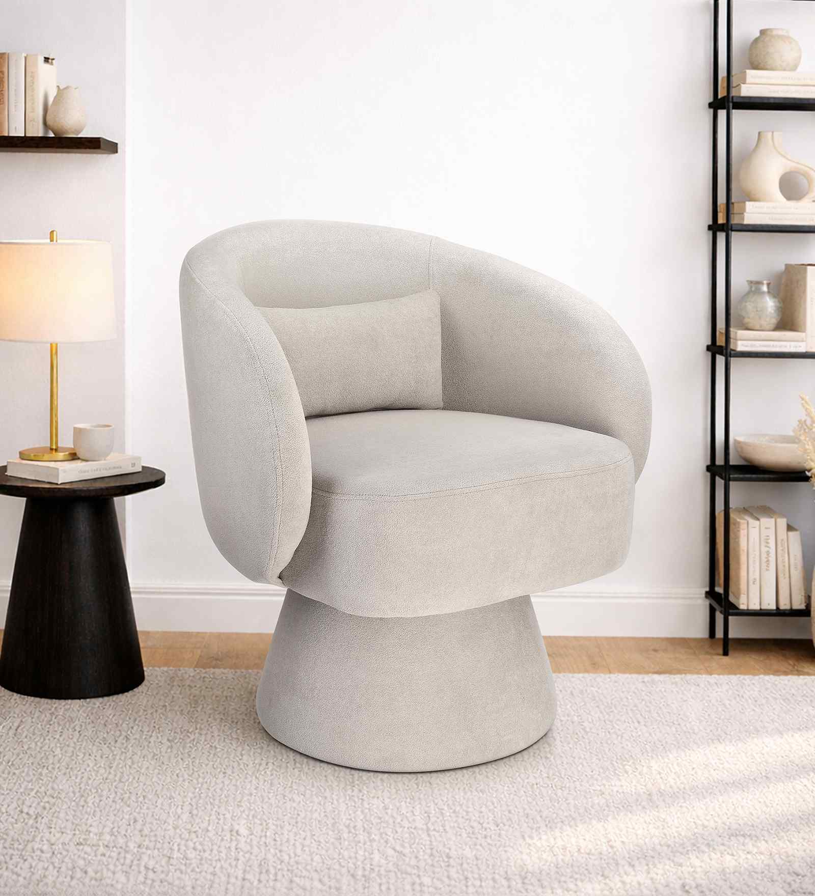 Aura Swivel Accent Chair In Light Grey Boucle Color