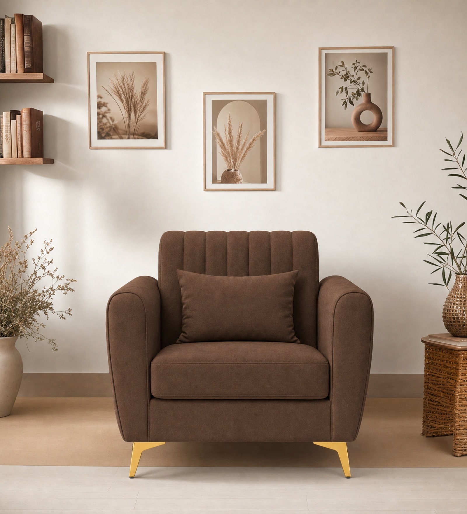 Aura 1 Seater Sofa In Brown Color