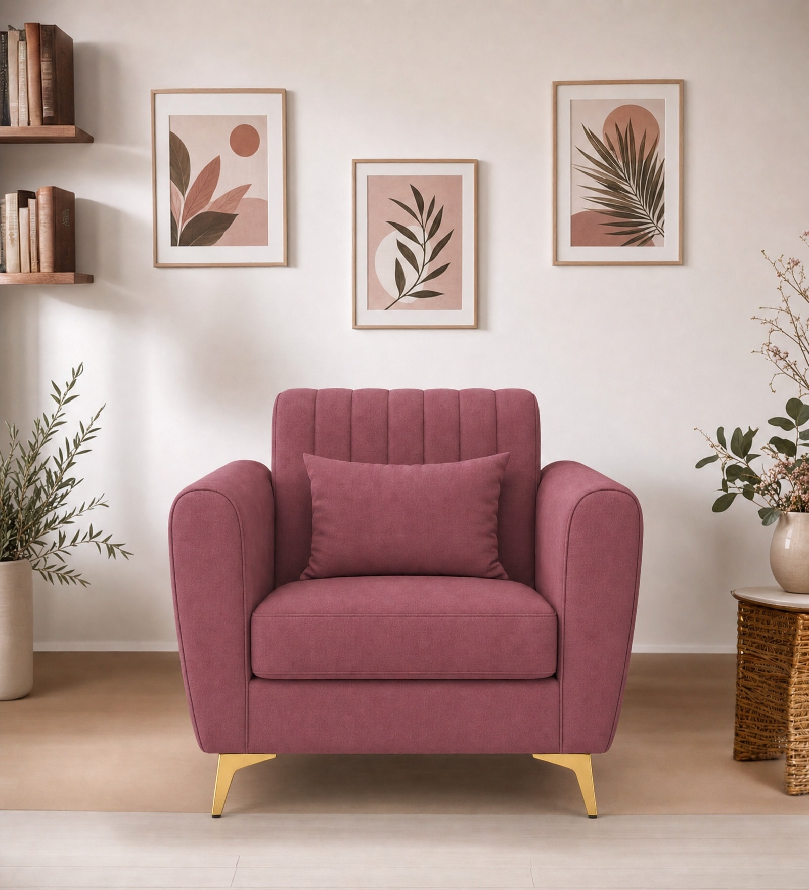 Aura 1 Seater Sofa In Onion Pink Color