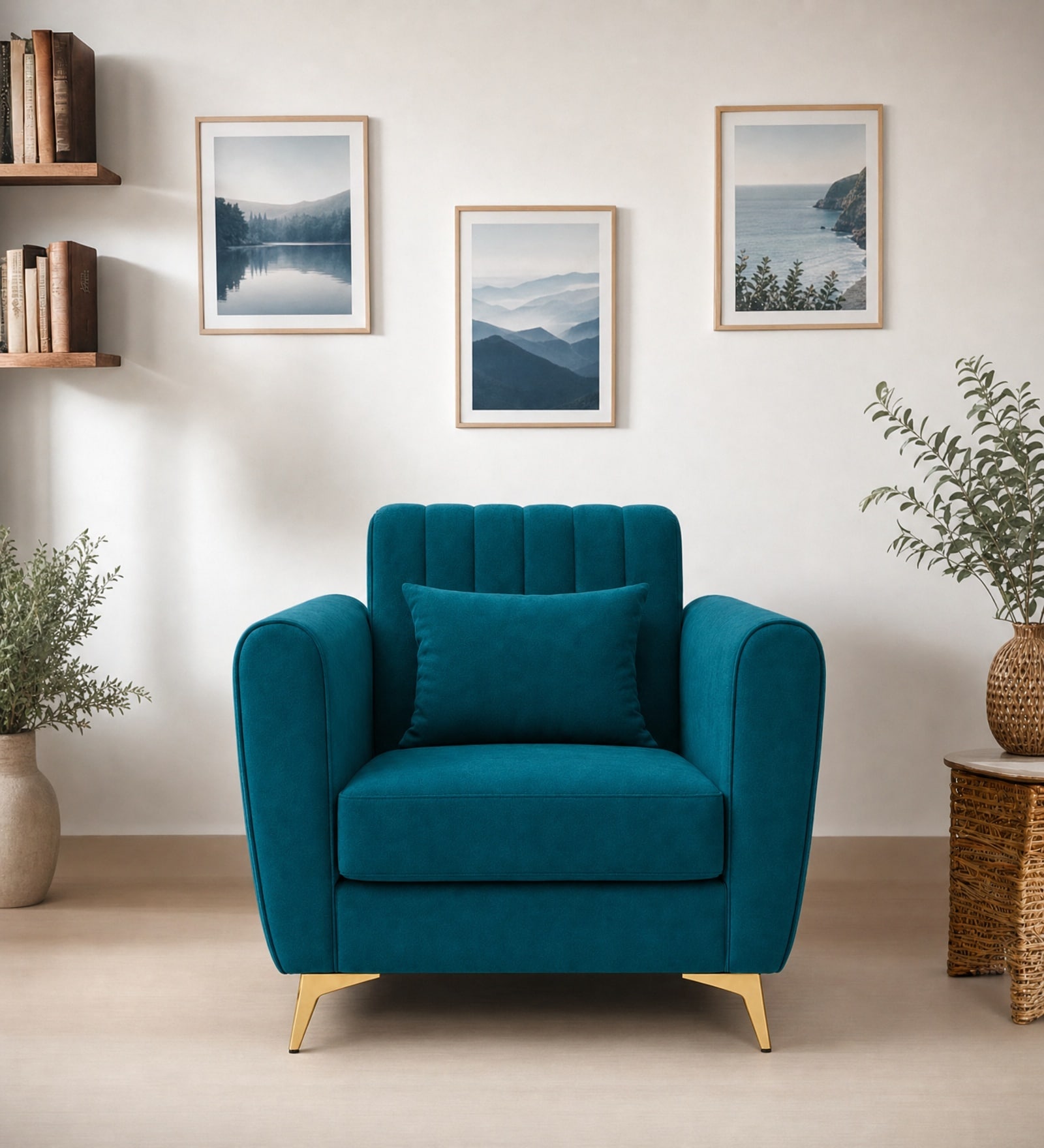 Aura 1 Seater Sofa In Teal Green Color