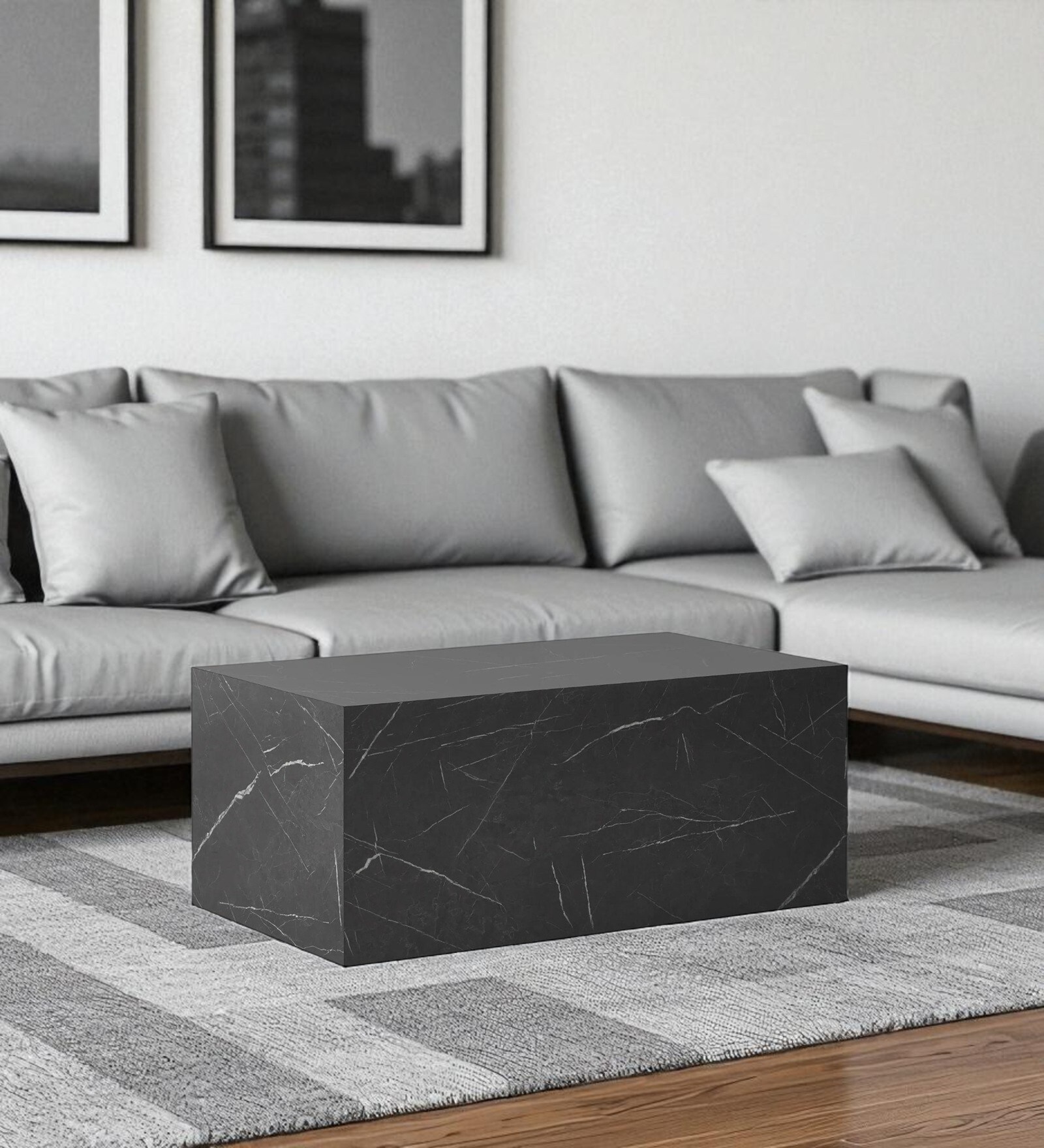 Auraa Solid Wood Coffee Table In Black Colour