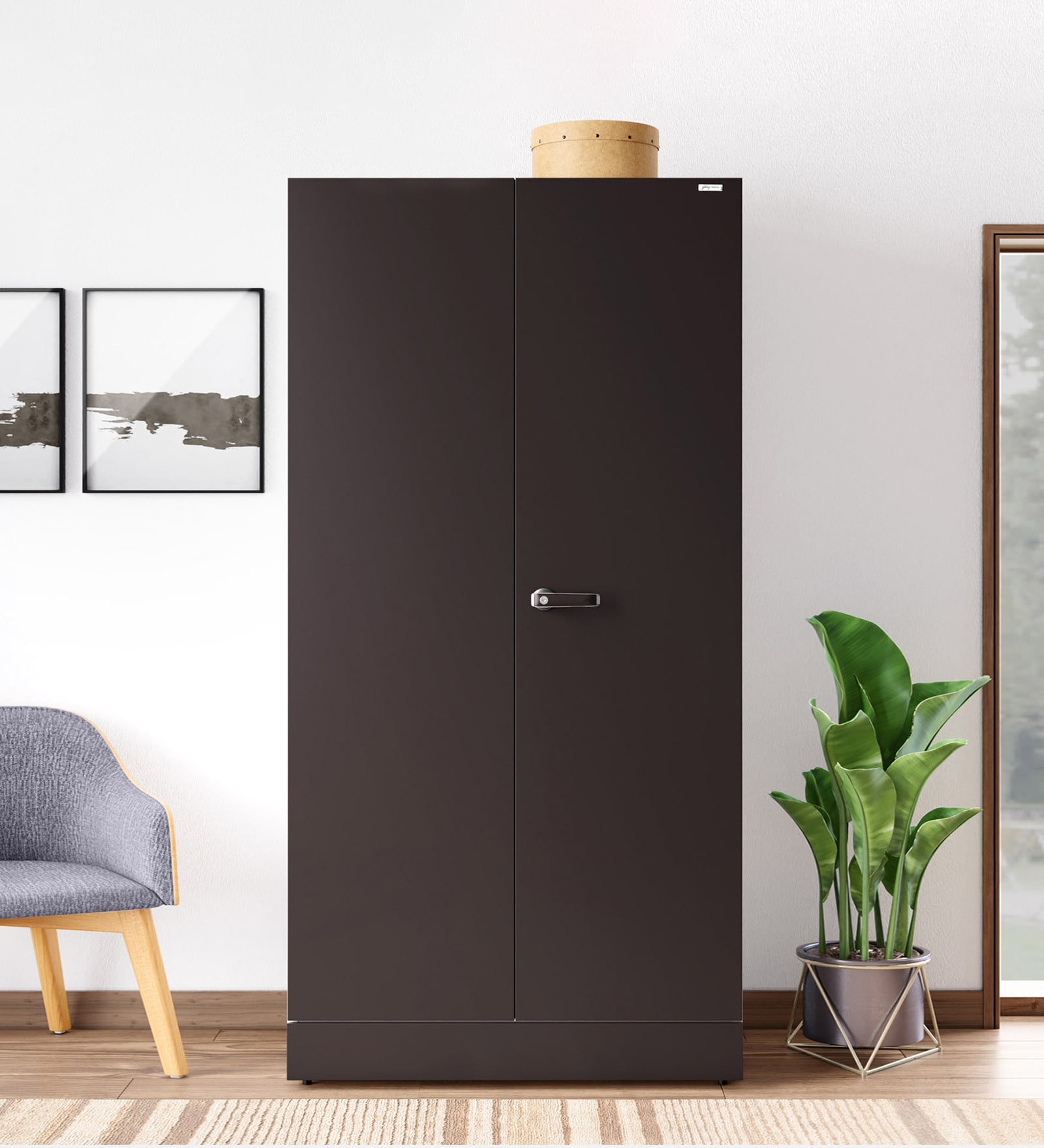 Auraline Steel Men 2 Door Almirah in Textured Coffee Brown Colour