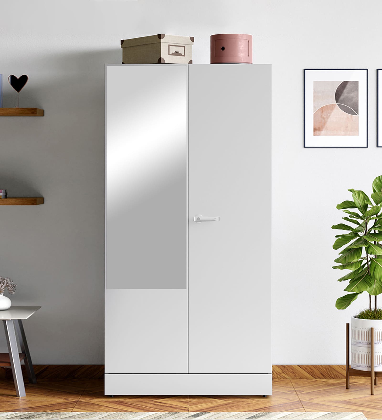 Auraline Steel Women Basic 2 Door Almirah in Textured Bond White Colour