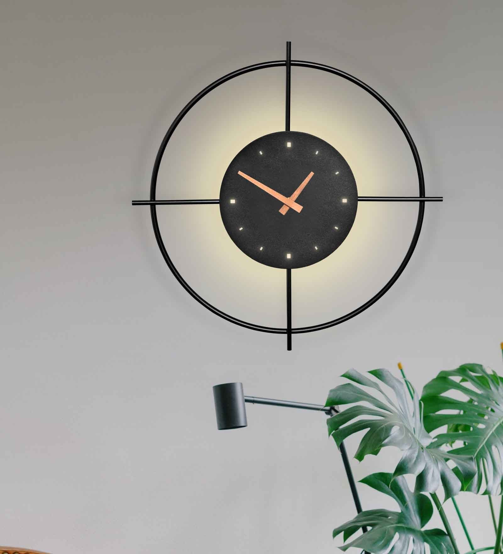 Auray 10 Watt Abstract Novelty LED Wall Light with Built in Clock (Black)