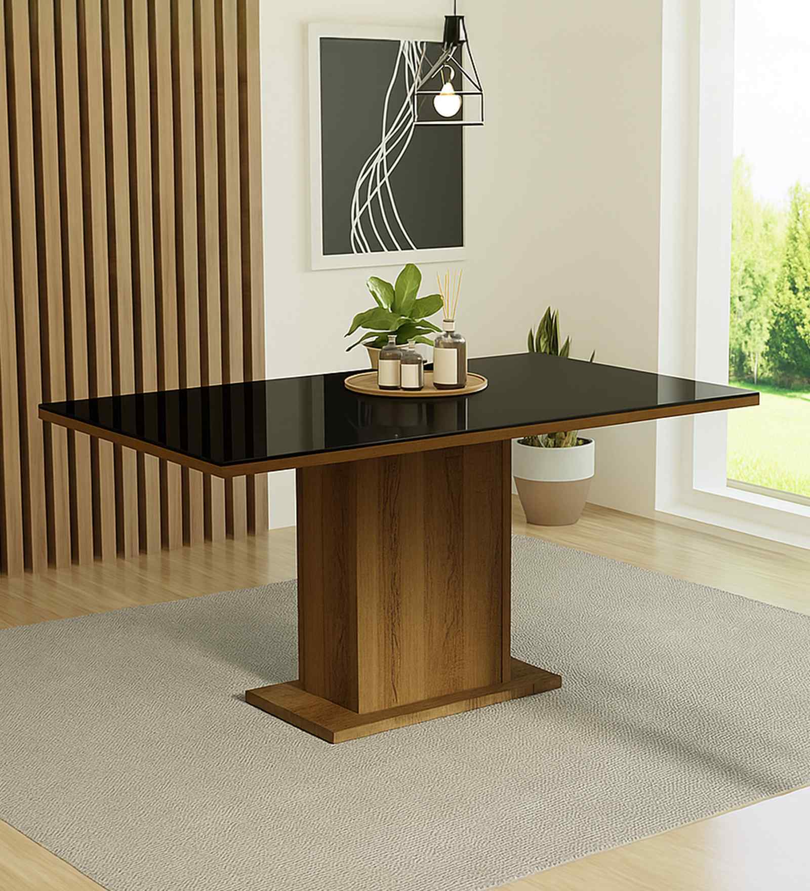 Aurea Glass Table Top 6 Seater Dining Table With In Brown & Black Finish