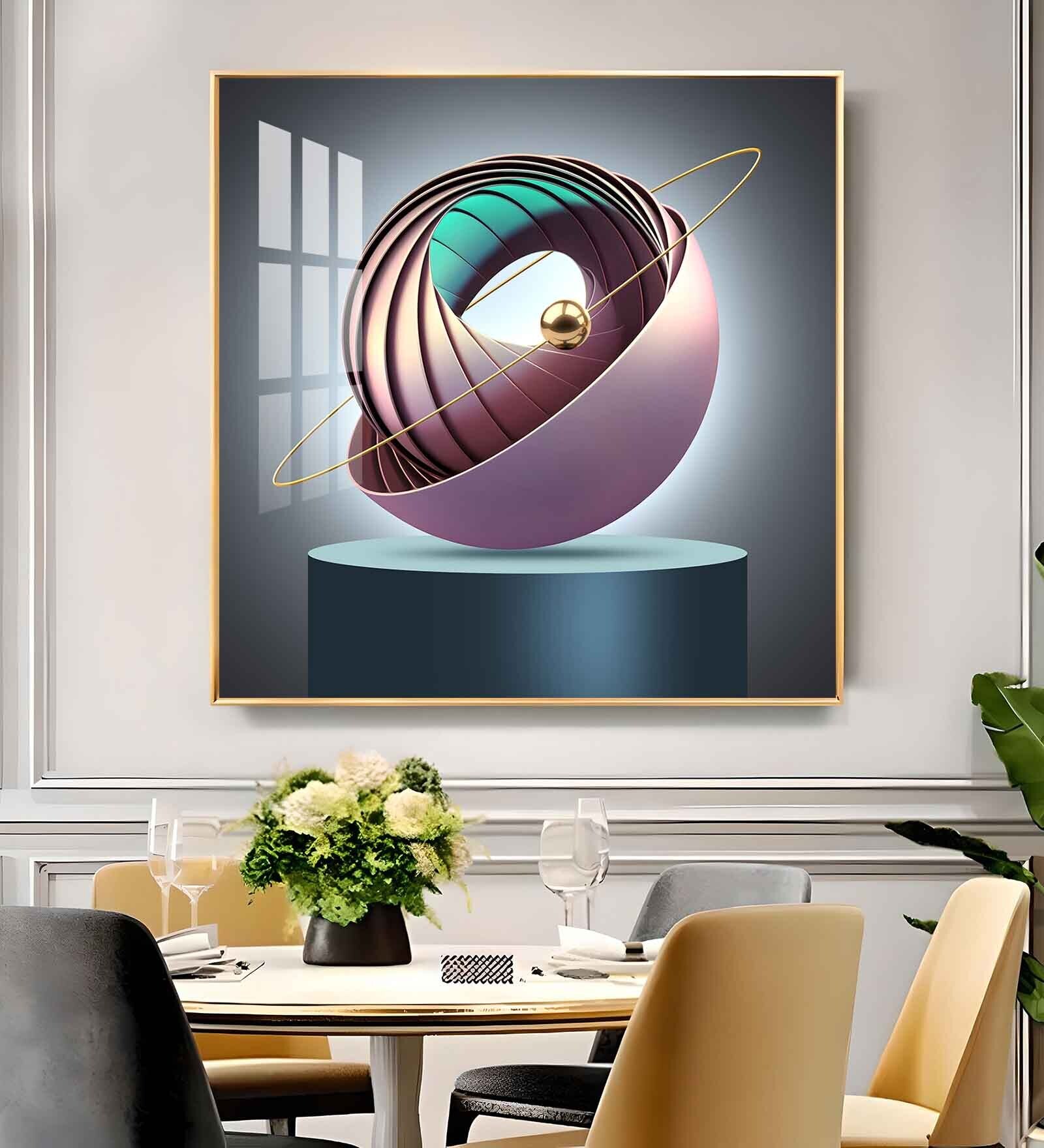 Aureate Ringed Sphere Glass Finish Square Wall Art