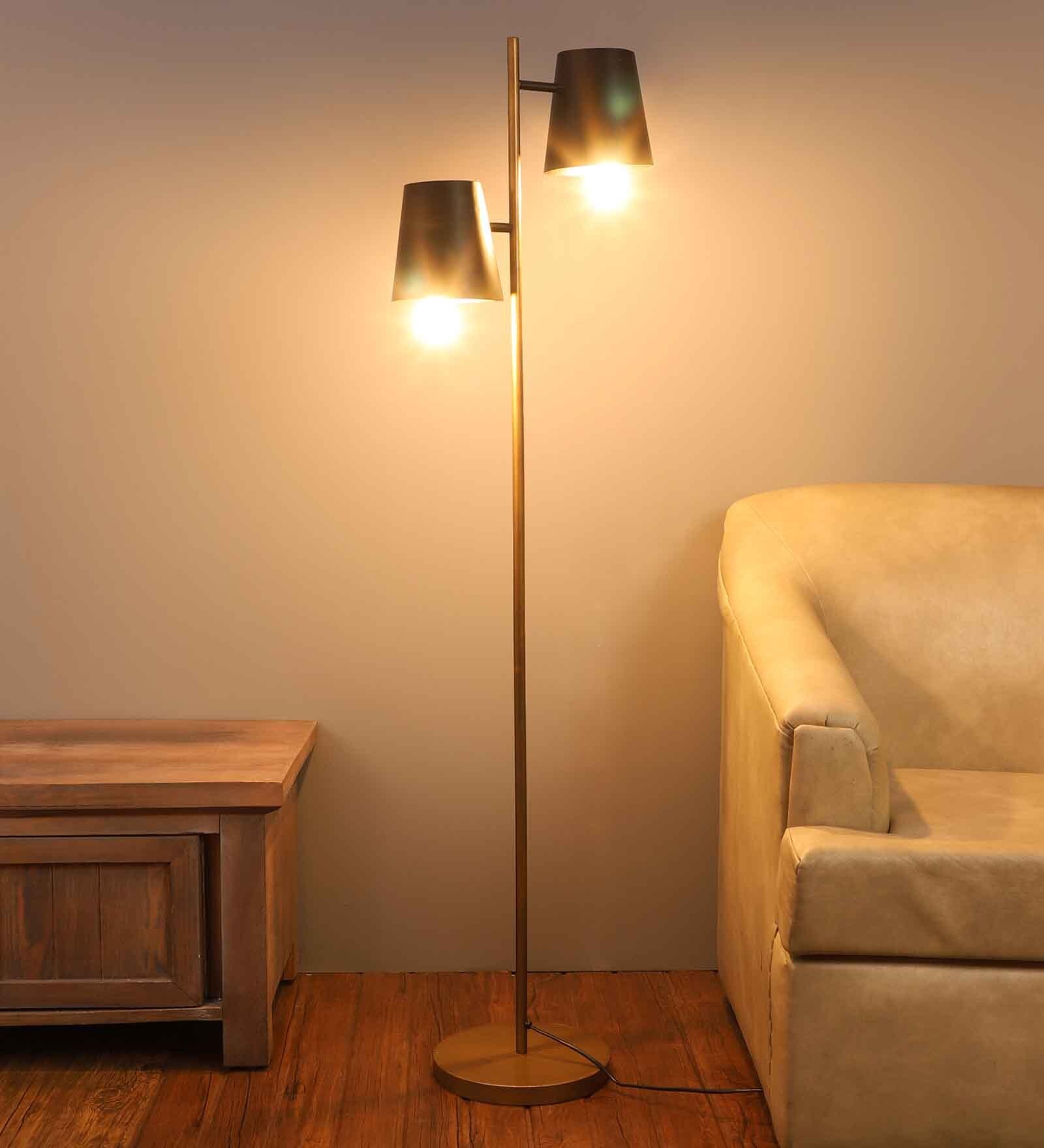 Aurelia Matte Black Metal Shade Floor Lamp with Metallic Gold Base