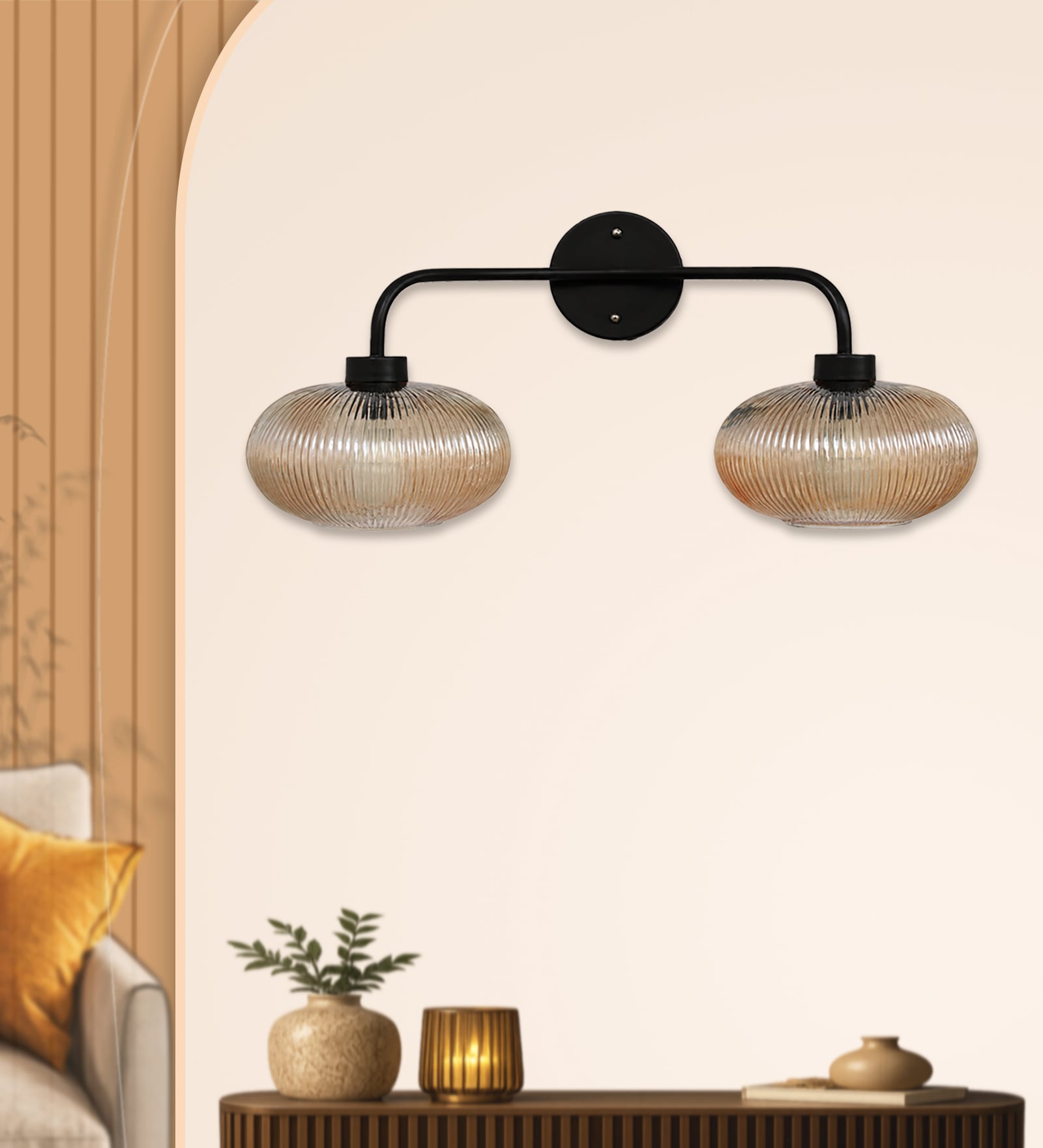 Aurora 2-Light Ribbed Glass Wall Sconce