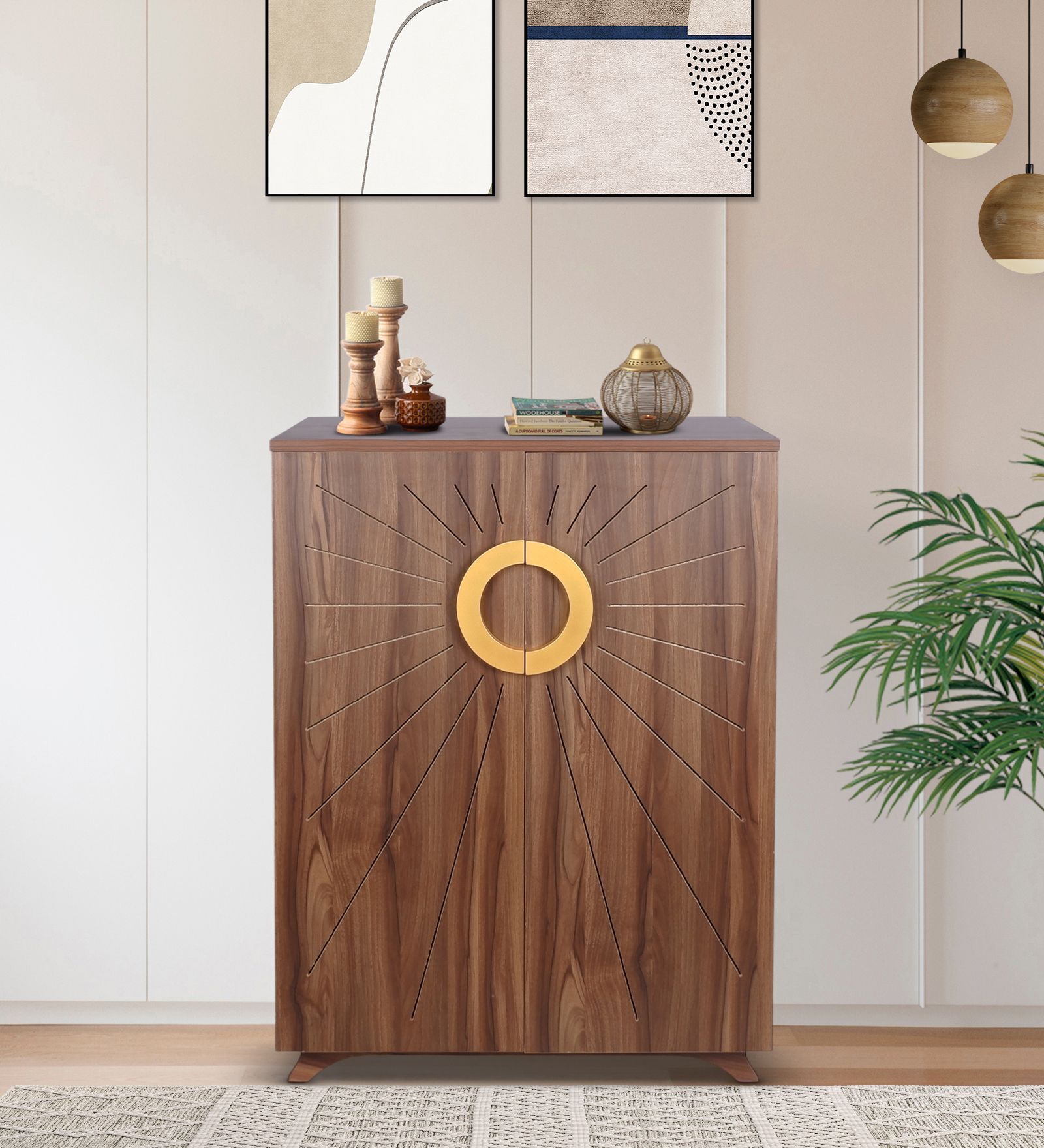 Aurora 20- Pairs 2 Door Shoe Cabinet Walnut Finish