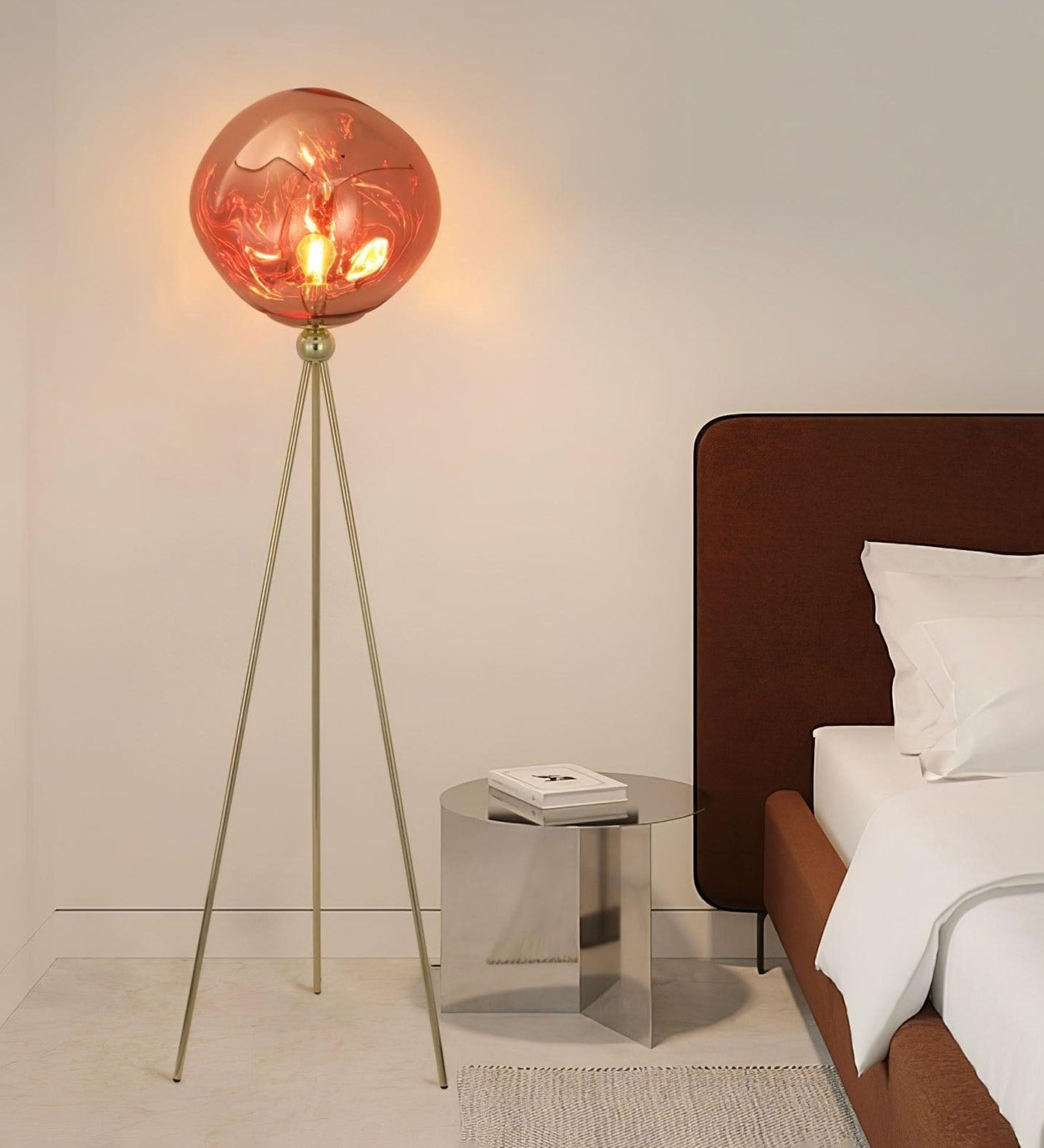 Aurora Amber Tripod Floor Lamp in Metal & Glass for Living Room