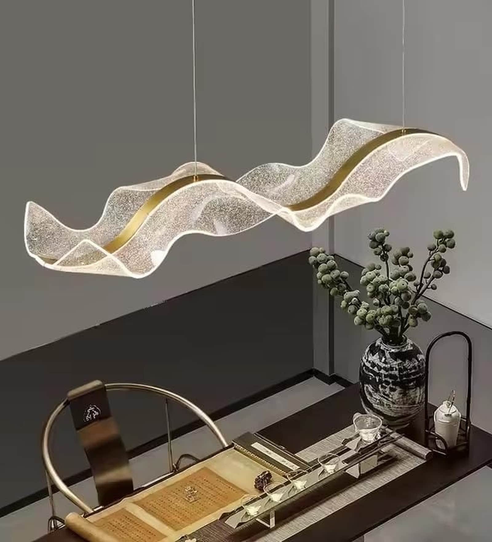 Aurora Cascade 3-LED Smart Chandelier Light 1000mm Metal Acrylic Gold Finish