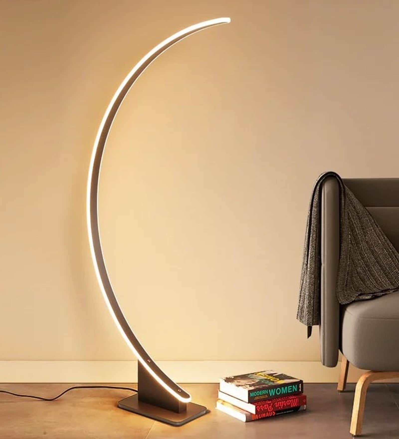 Aurora Crescent Black Tri-Color LED Standing Floor Lamp