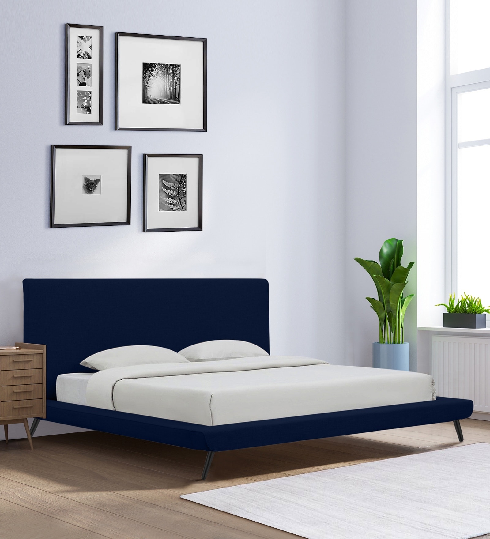 Aurora Fabric Upholstered Queen Size Bed in Blue Color