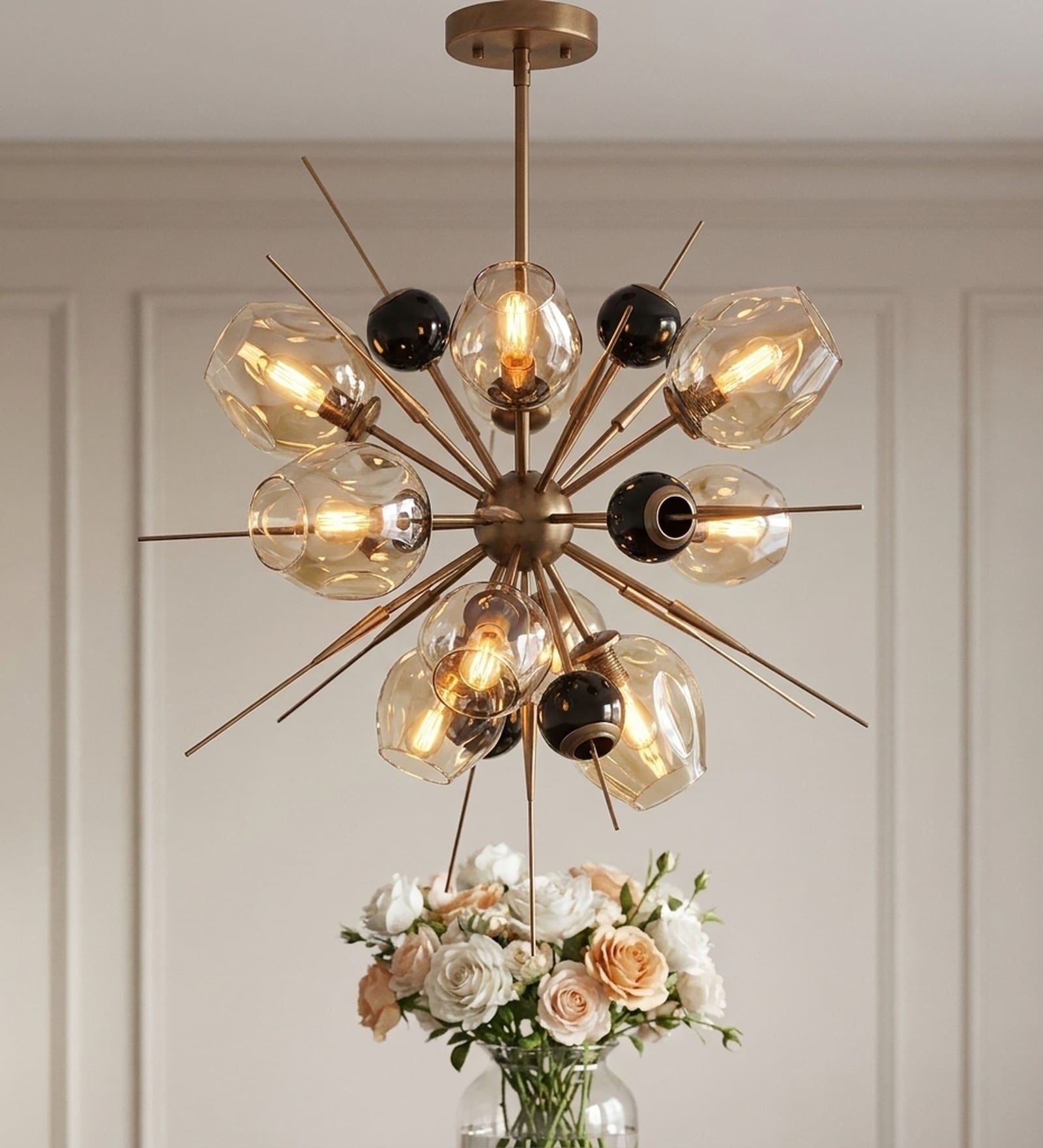 Aurora Halo Gold Glass Chandelier for Living & Dining