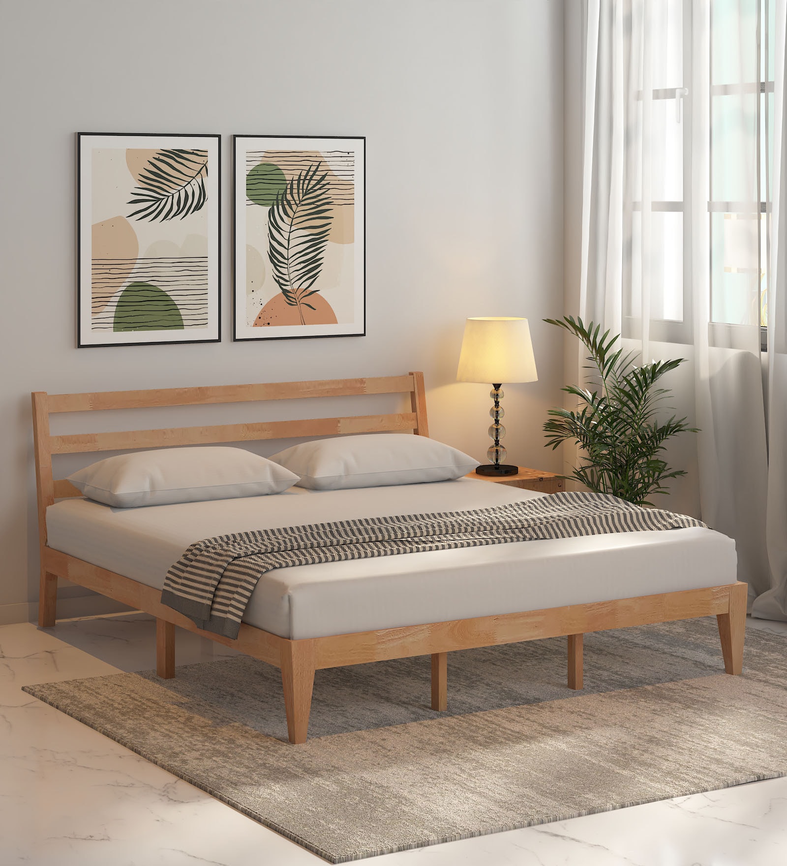 Aurora Solid Wood King Size Bed In Natural Finish