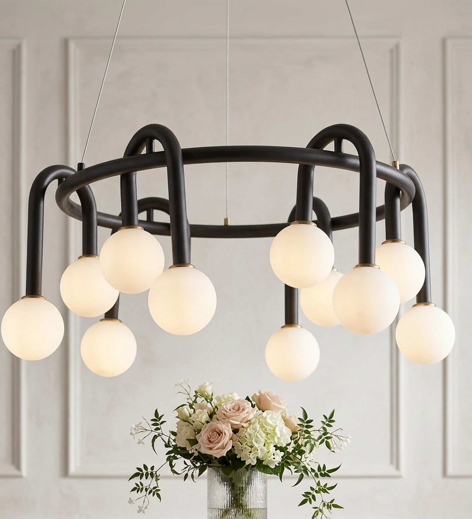 Aurora Orb Black 12-Light Modern LED Chandelier Ceiling Pendant