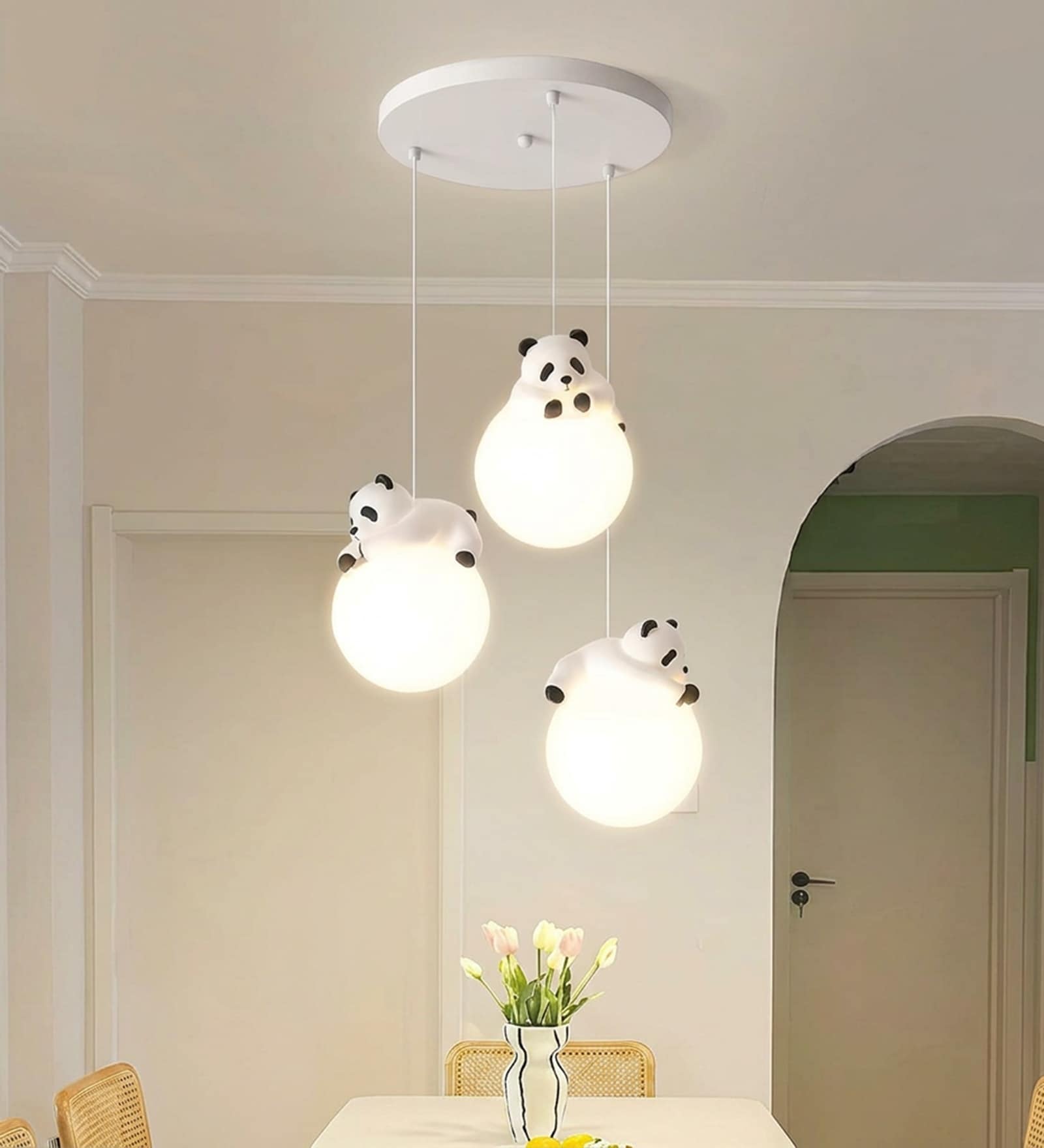 Aurora Panda Trio Pendant White Metal Acrylic Ceiling Light