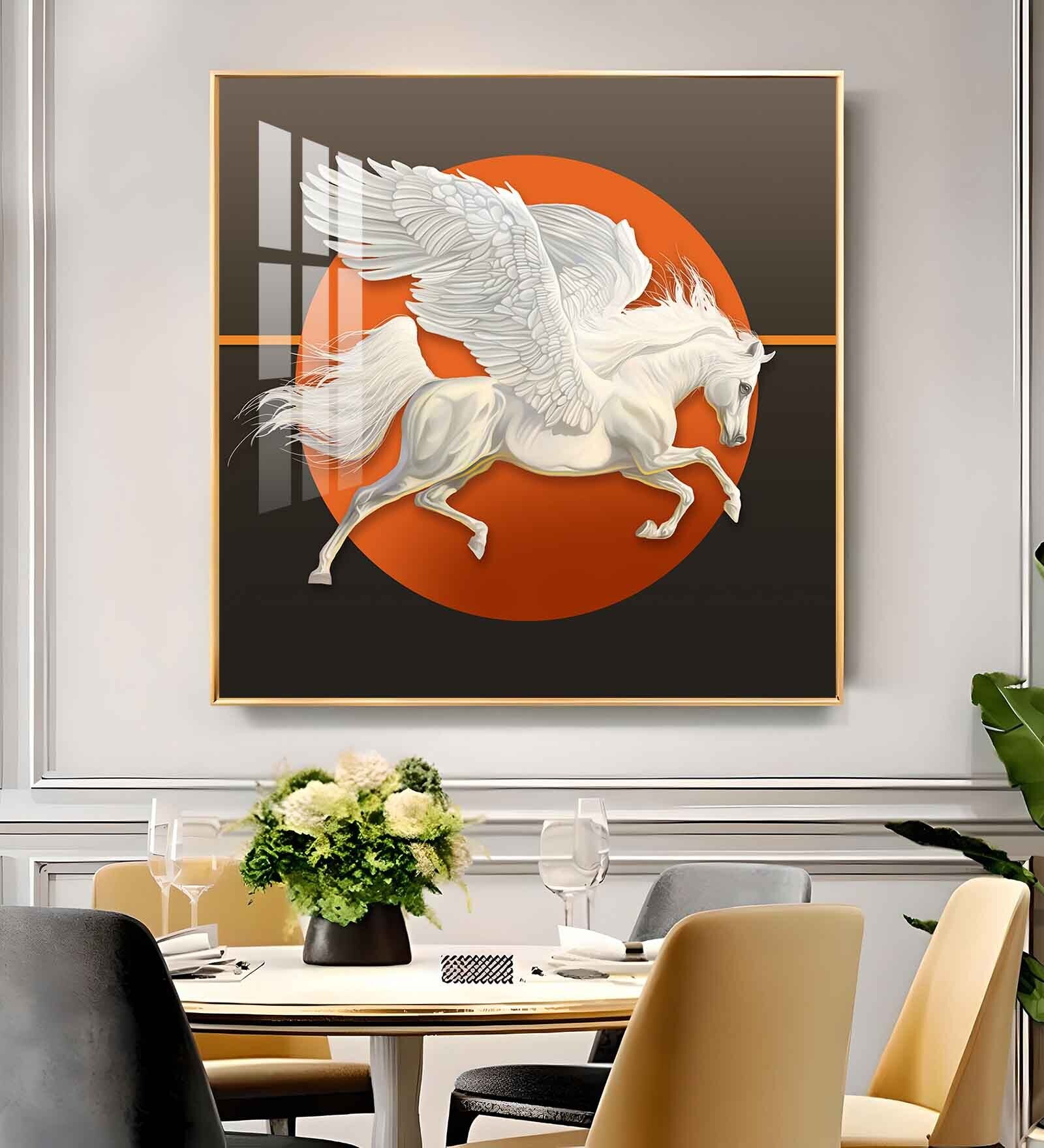 Aurora Pegasus Glass Finish Square Wall Art