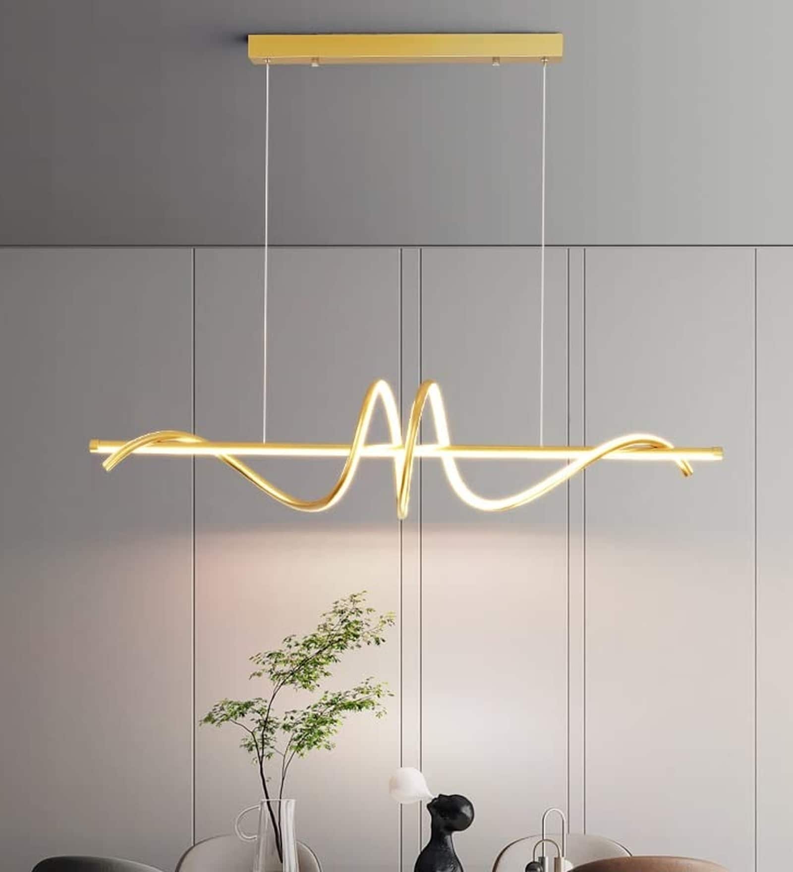 Aurora Wave Gold Linear LED Pendant Light for Dining Room